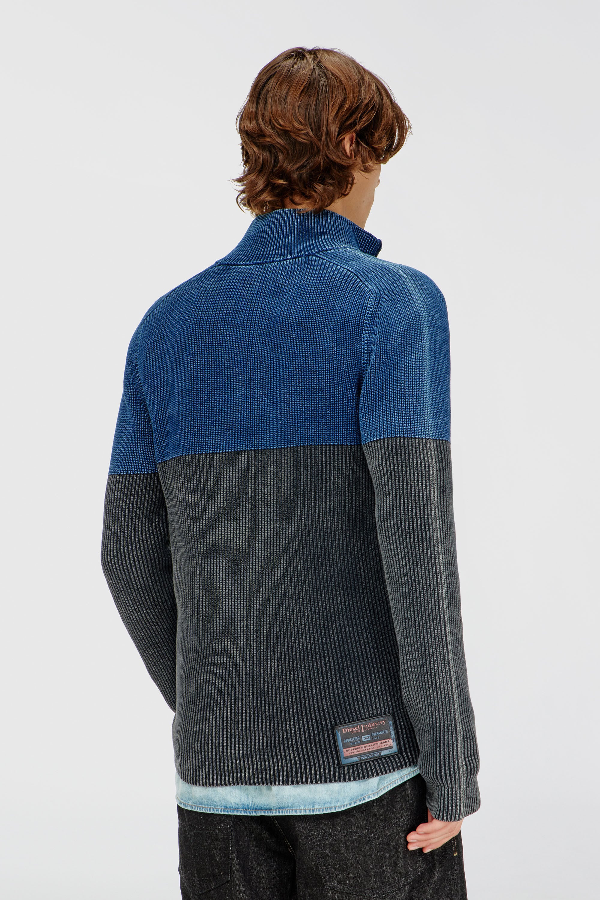 Diesel - K-HERMOS, C&aacute;rdigan con cremallera y efecto denim bicolor Hombre in Multicolor - 3