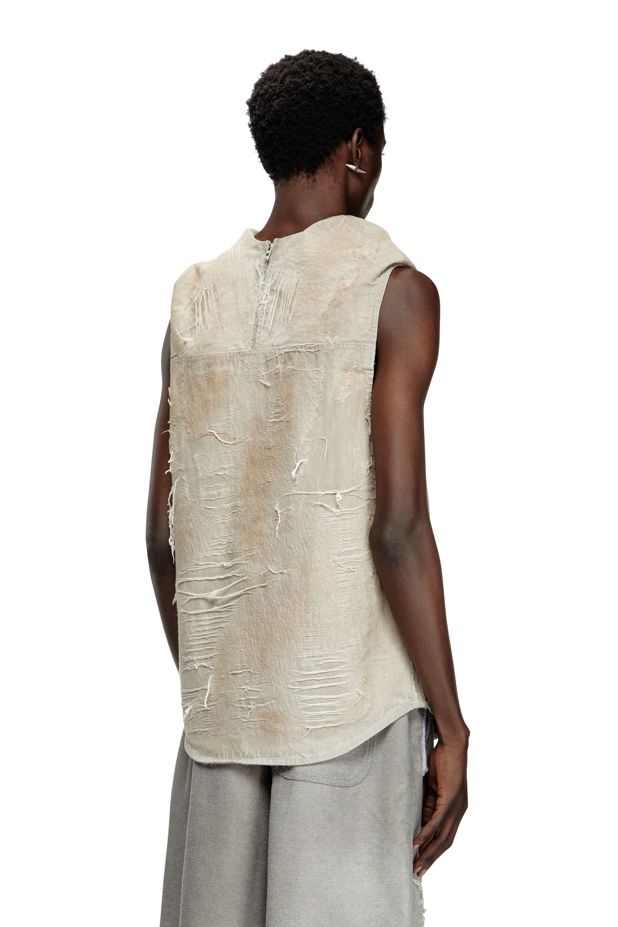 Diesel - D-TASTON-FSG, Camiseta sin mangas en tejido jacquard vaquero micro-destruido Hombre in Gris - 4