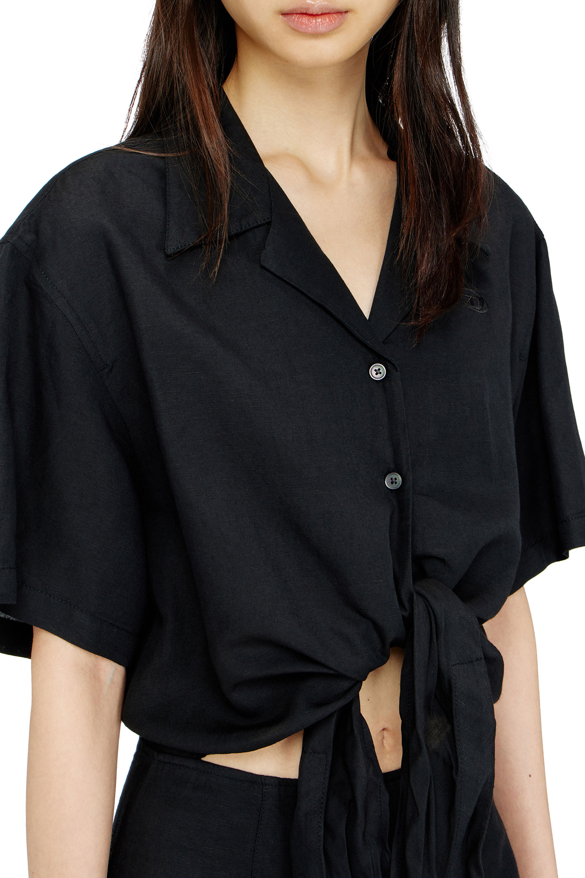 Diesel - D-STALL, Vestido mini de mezcla de lino con nudo en la cintura Mujer in ToBeDefined - 4