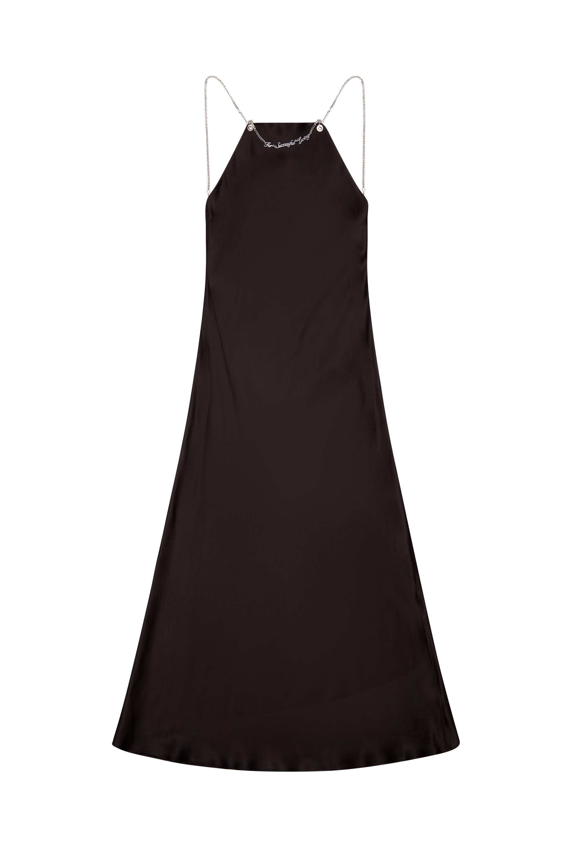 Diesel - D-ELIZ, Woman Satin midi skirt with chain necklace in Black - Image 2