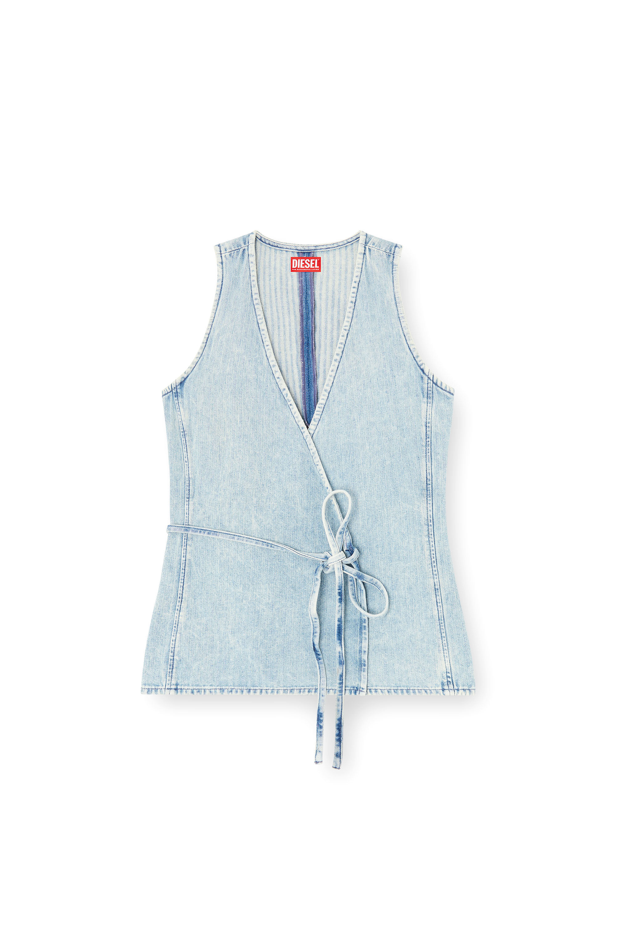 Diesel - DE-VERN, Top cruzado en denim en espiga Mujer in Azul marino - 2