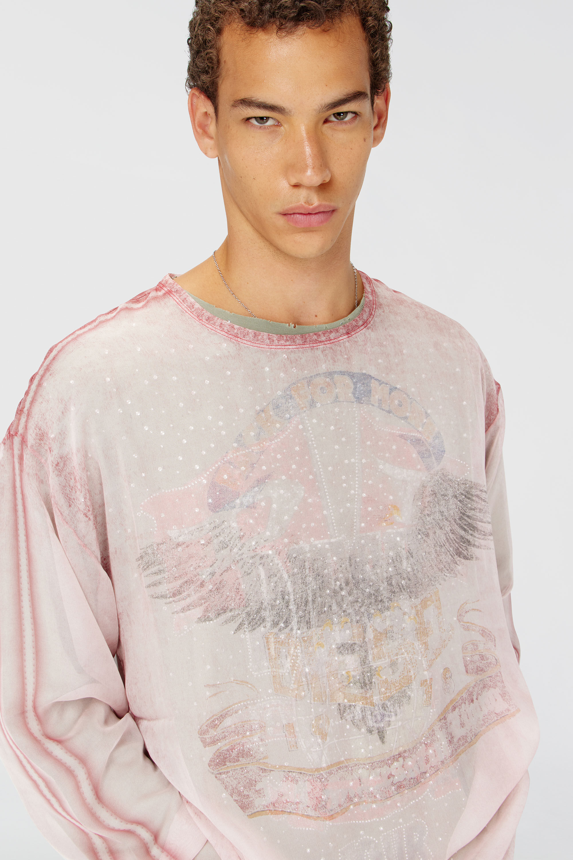 Diesel - T-DOUBLEX-LS, Top de gasa transparente con gr&aacute;ficos de concierto Hombre in Rosa - 5