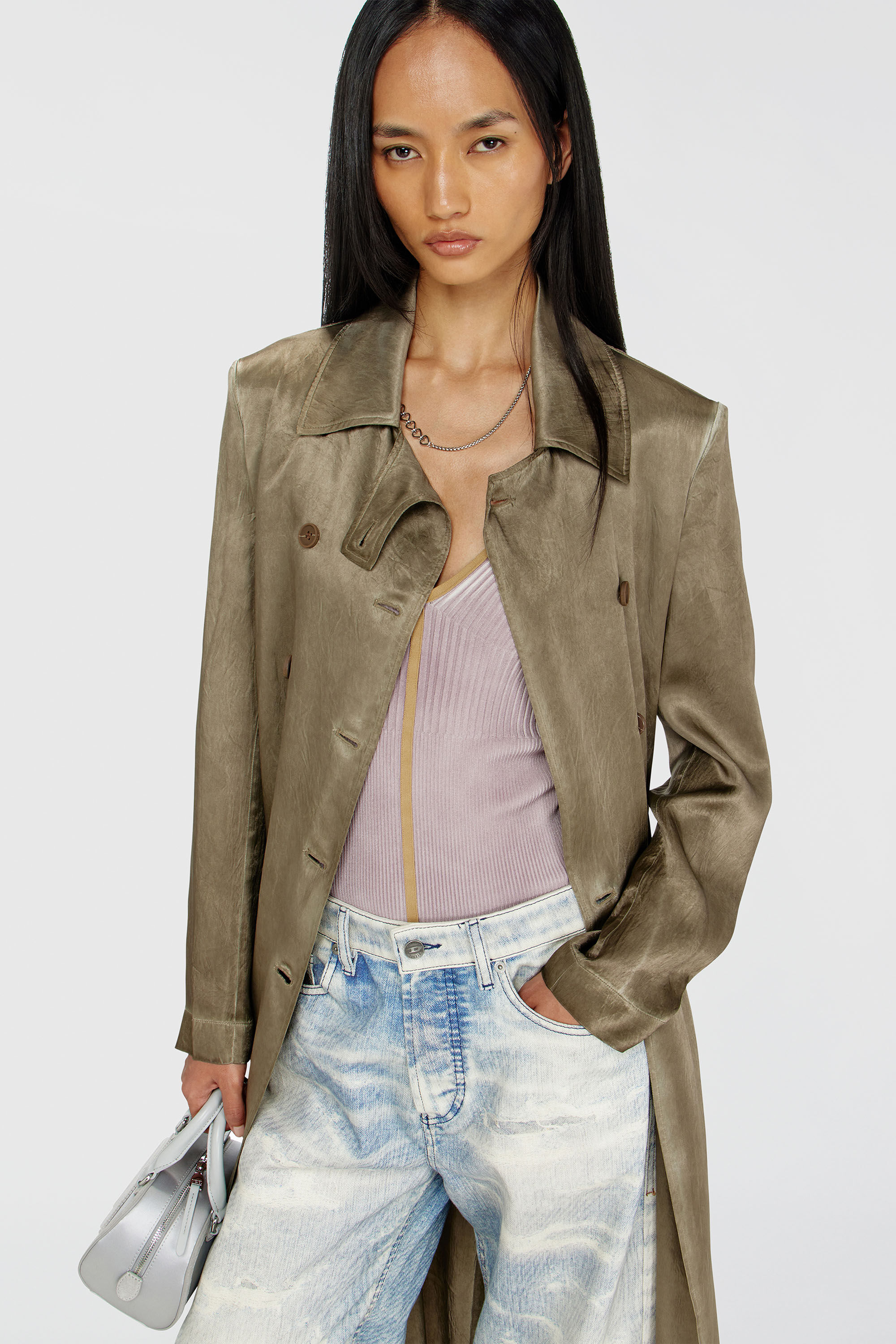 Diesel - G-LADES, Gabardina de sat&eacute;n arrugado Mujer in Marr&oacute;n - 6