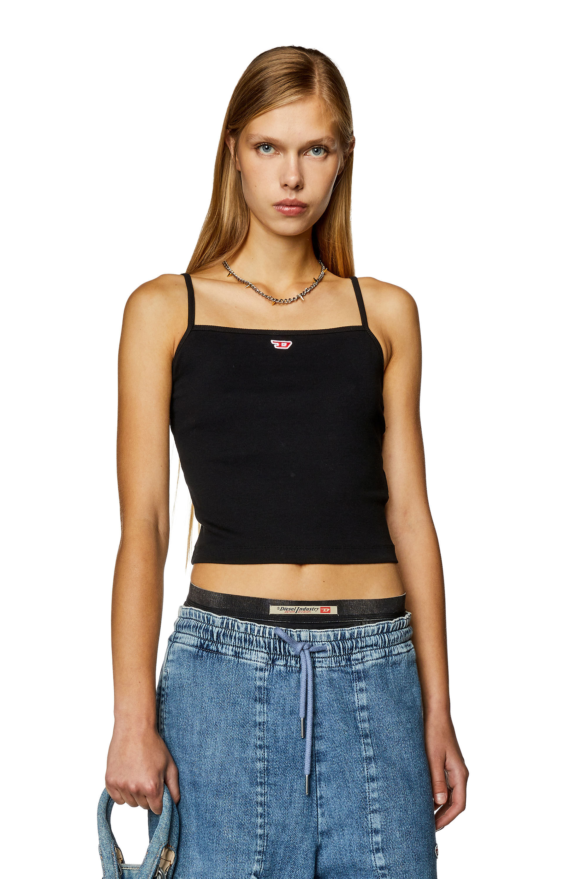 Diesel - T-HOP-D, Woman Cami top with embroidered D patch in Black - Image 3
