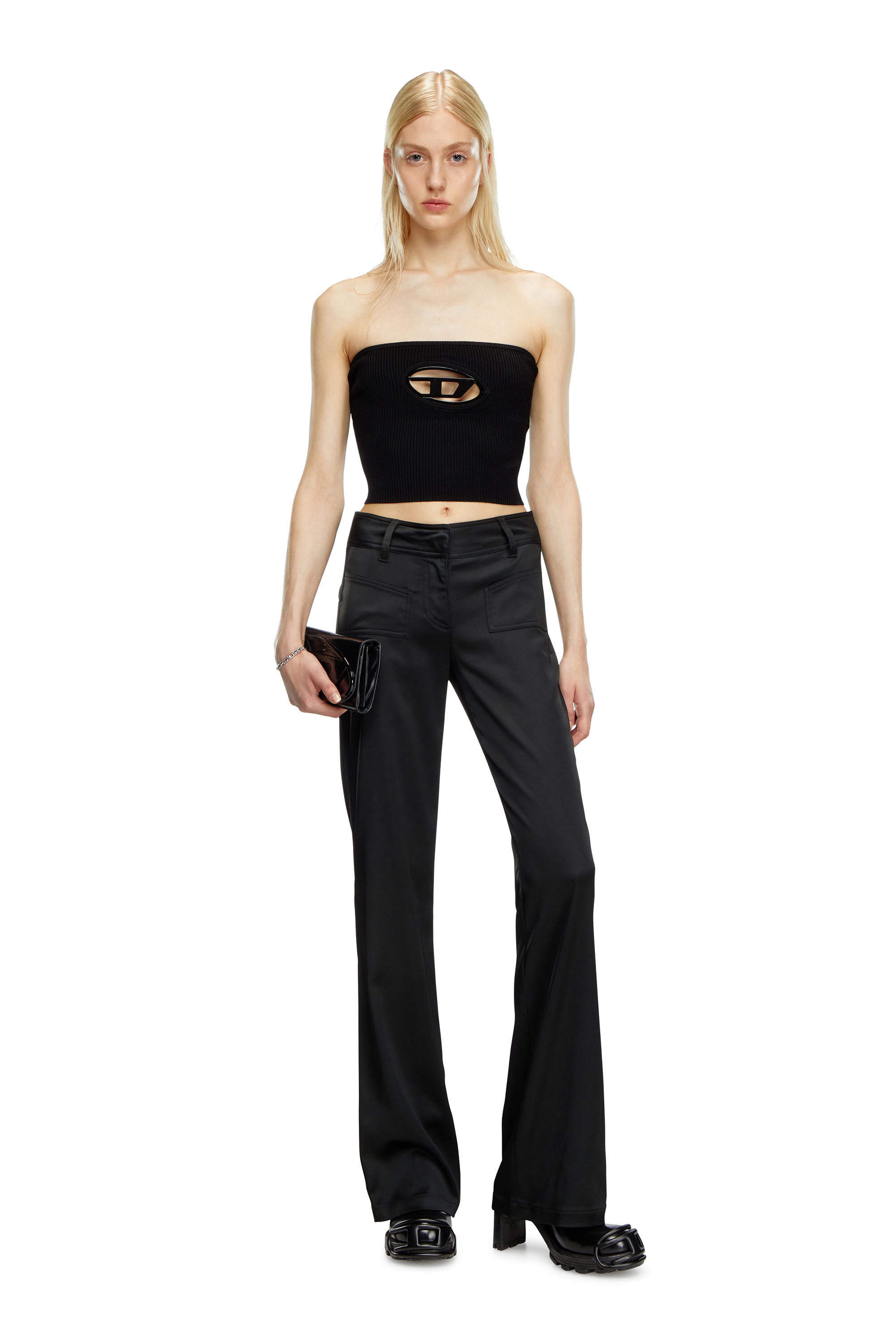 Diesel - M-CLARKSVILLE-A, Mujer Top bandeau con placa oval D in Negro - Image 1