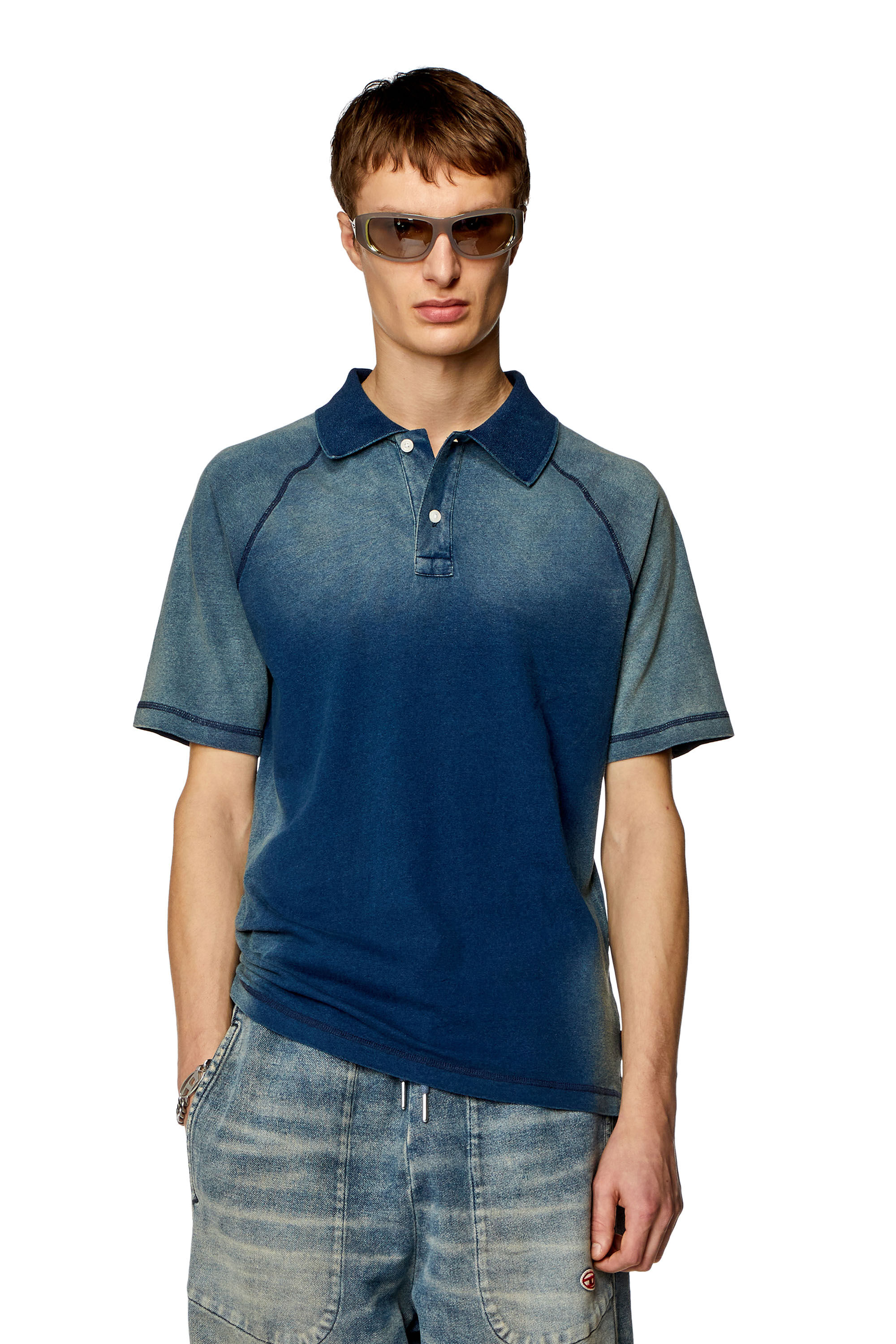 Diesel - T-RASMITH, Man Polo shirt with sun-faded effects in Blue - Image 3