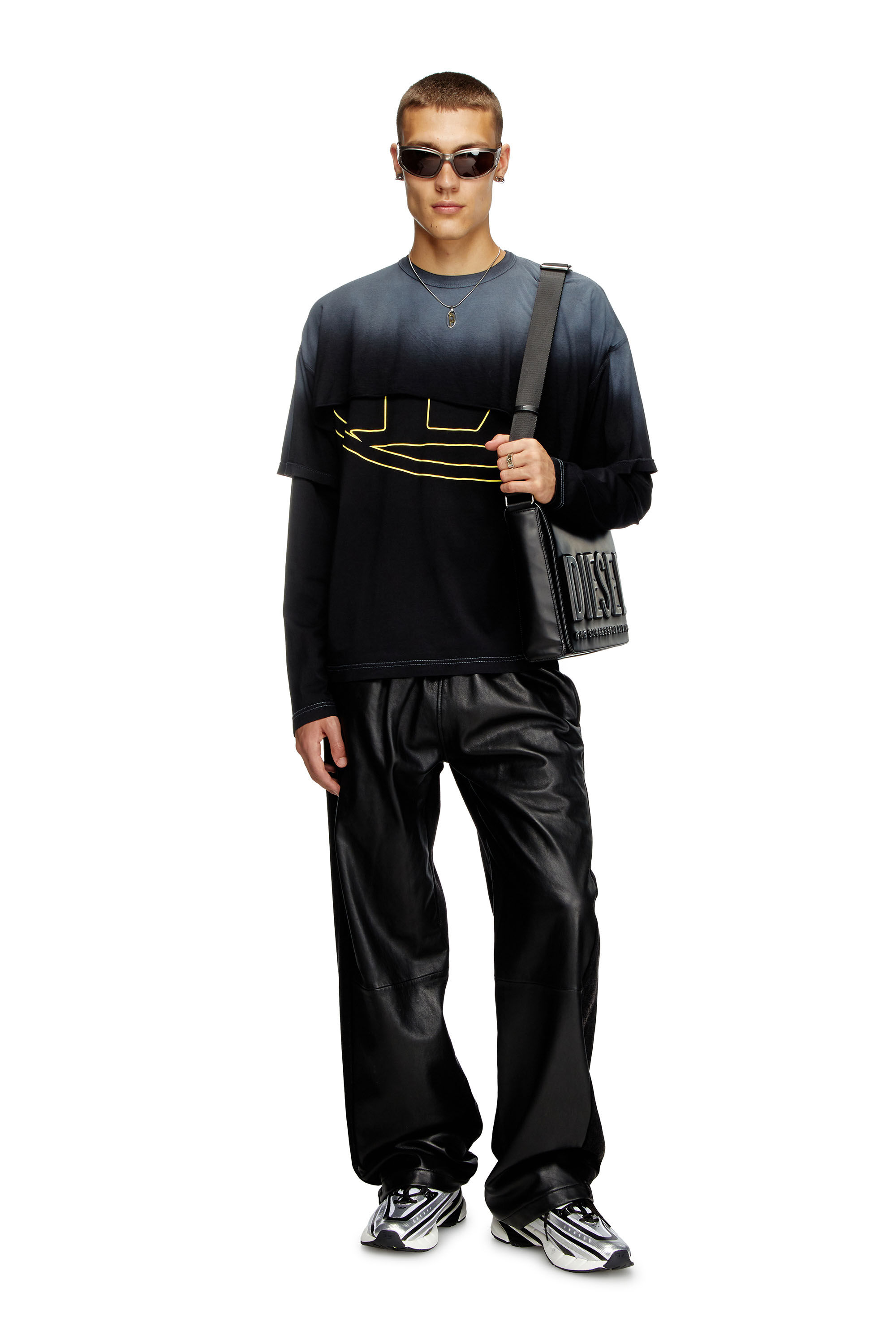 Diesel - T-BESH-CUT, Camiseta de manga larga en capas destruida Hombre in Negro - 1