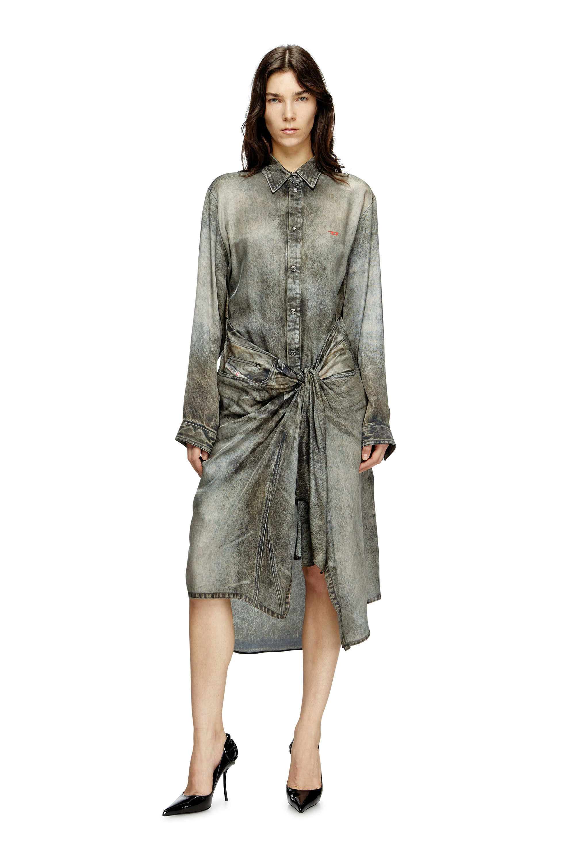 Diesel - D-ILETTA, Vestido de corte cruzado de viscosa tipo denim Mujer in Gris - 3
