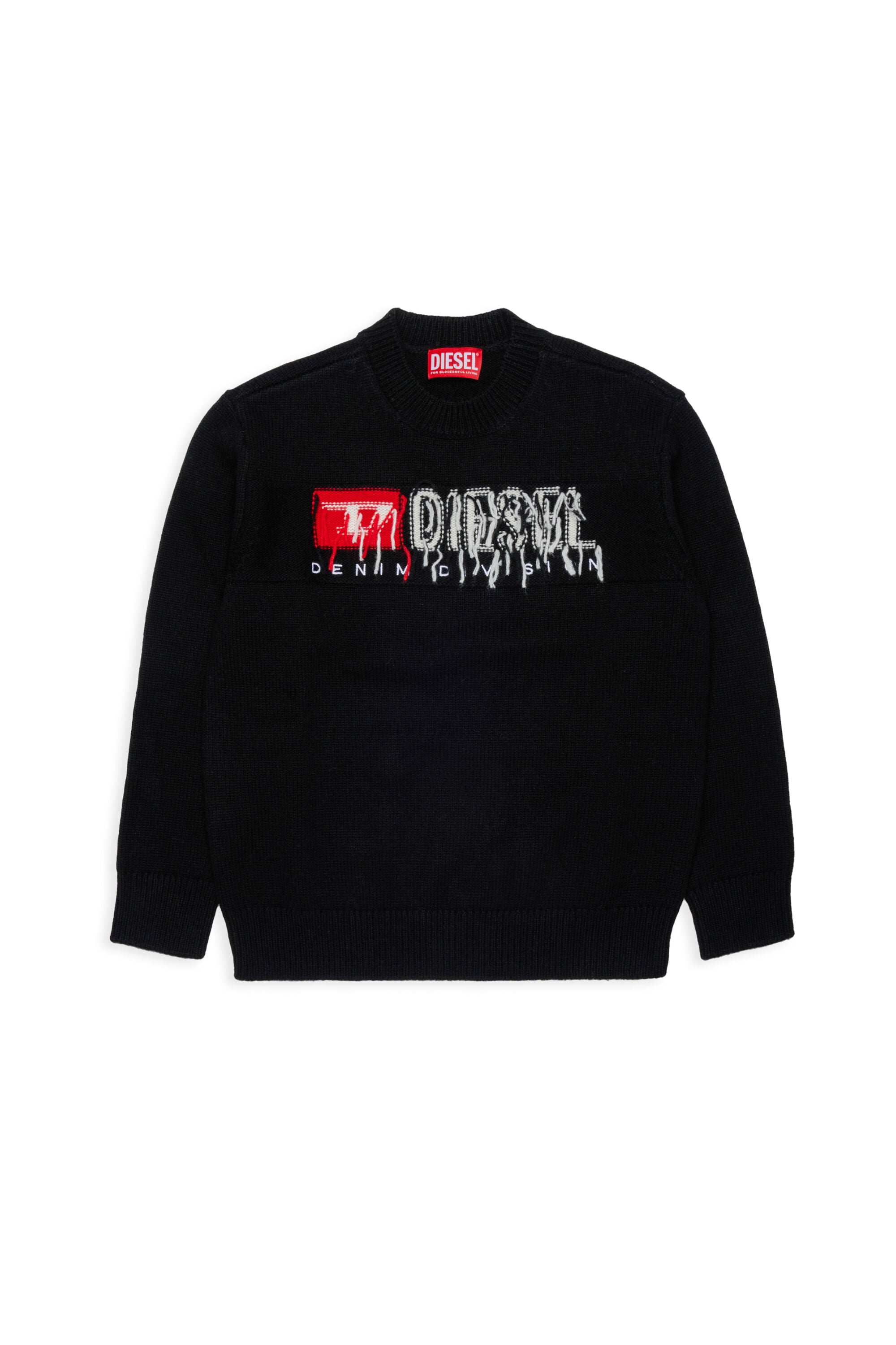Diesel - KONZI OVER, Jersey enriquecido con cachemir y logo desgastado Hombre in Negro - 1