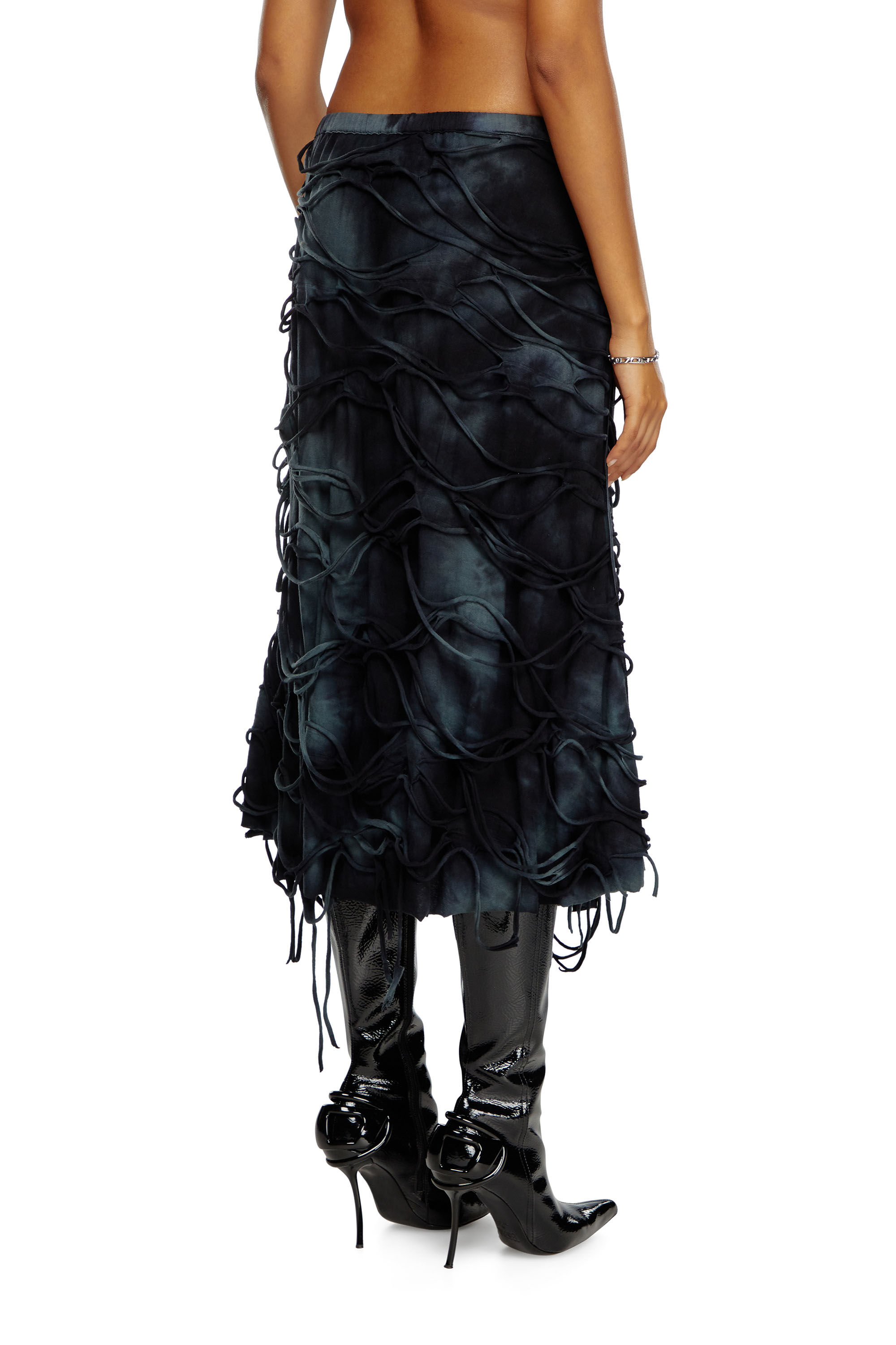 Diesel - O-JAL, Mujer Falda midi con mechas flotantes in Negro - Image 4