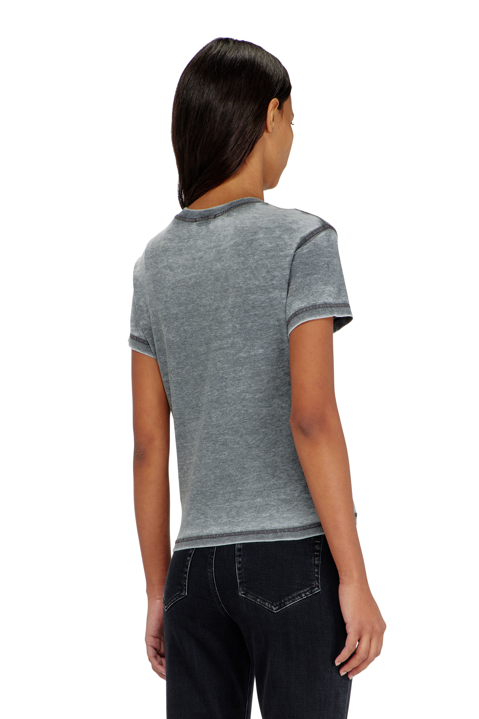Diesel - T-ILA-AA1, Camiseta de jersey con strass y burnout effect Mujer in Gris - 4