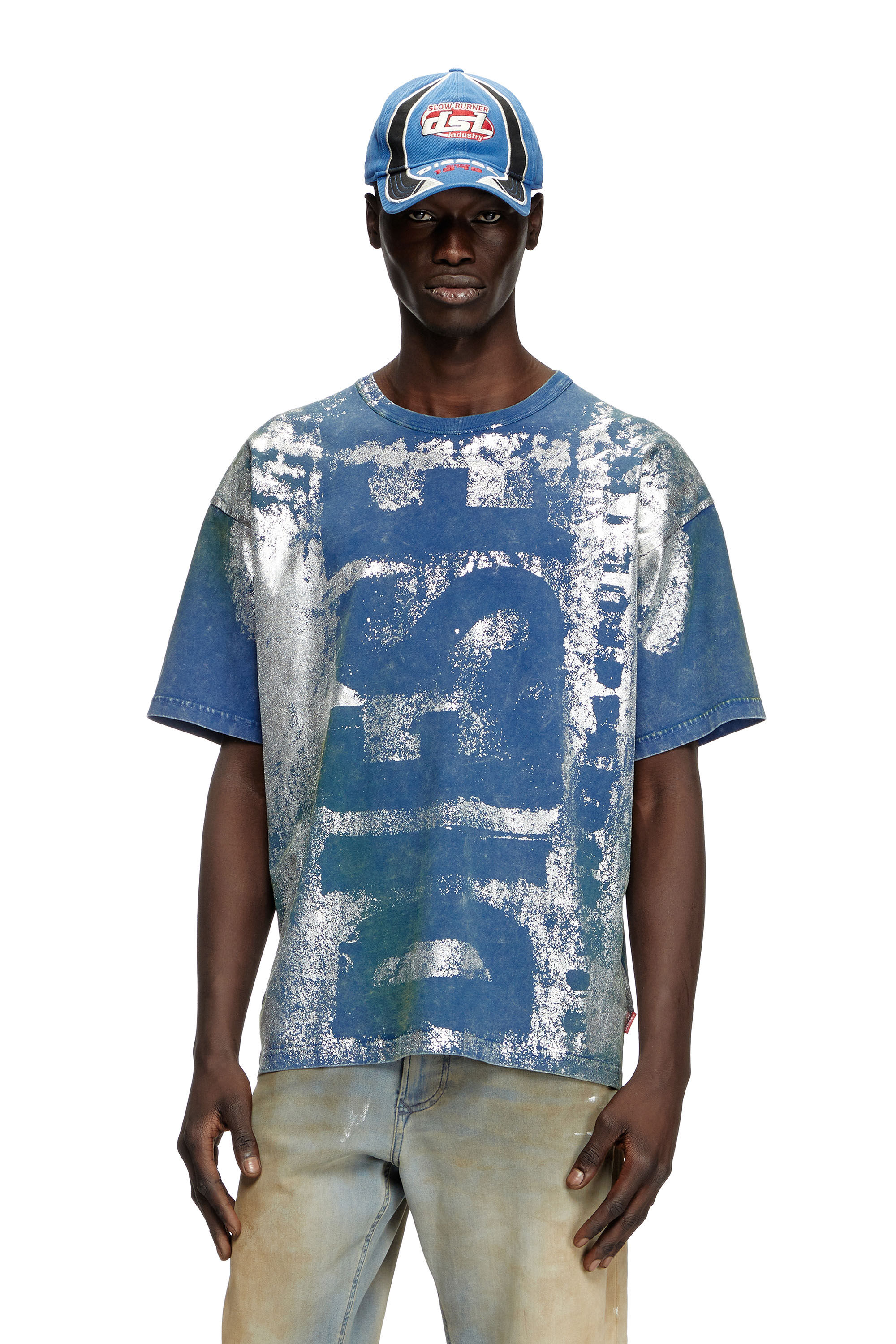 Diesel - T-BOXT-R2, Camiseta con el logotipo y efectos metálicos Hombre in Azul marino - 3