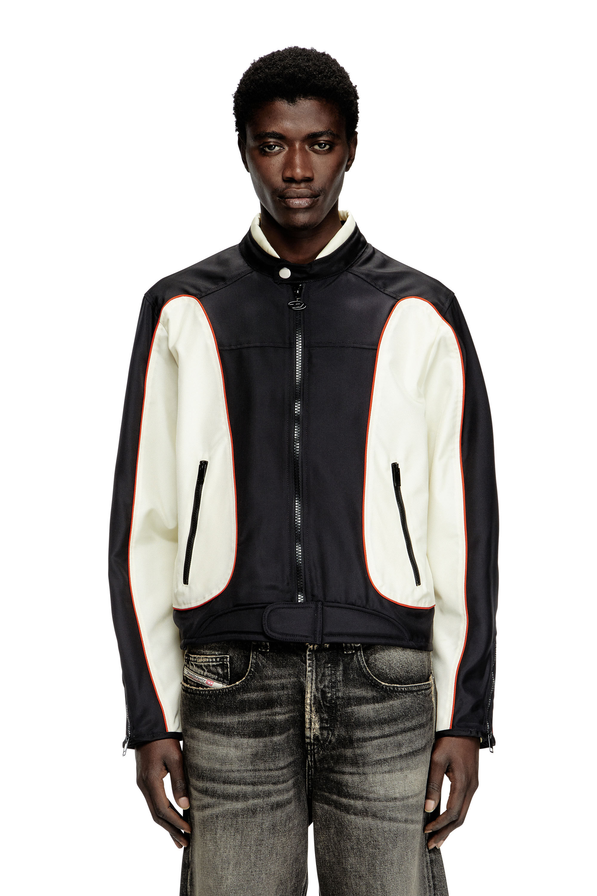 Diesel - J-BLINK-A, Chaqueta biker con bloques de color y ribetes Hombre in Multicolor - 3
