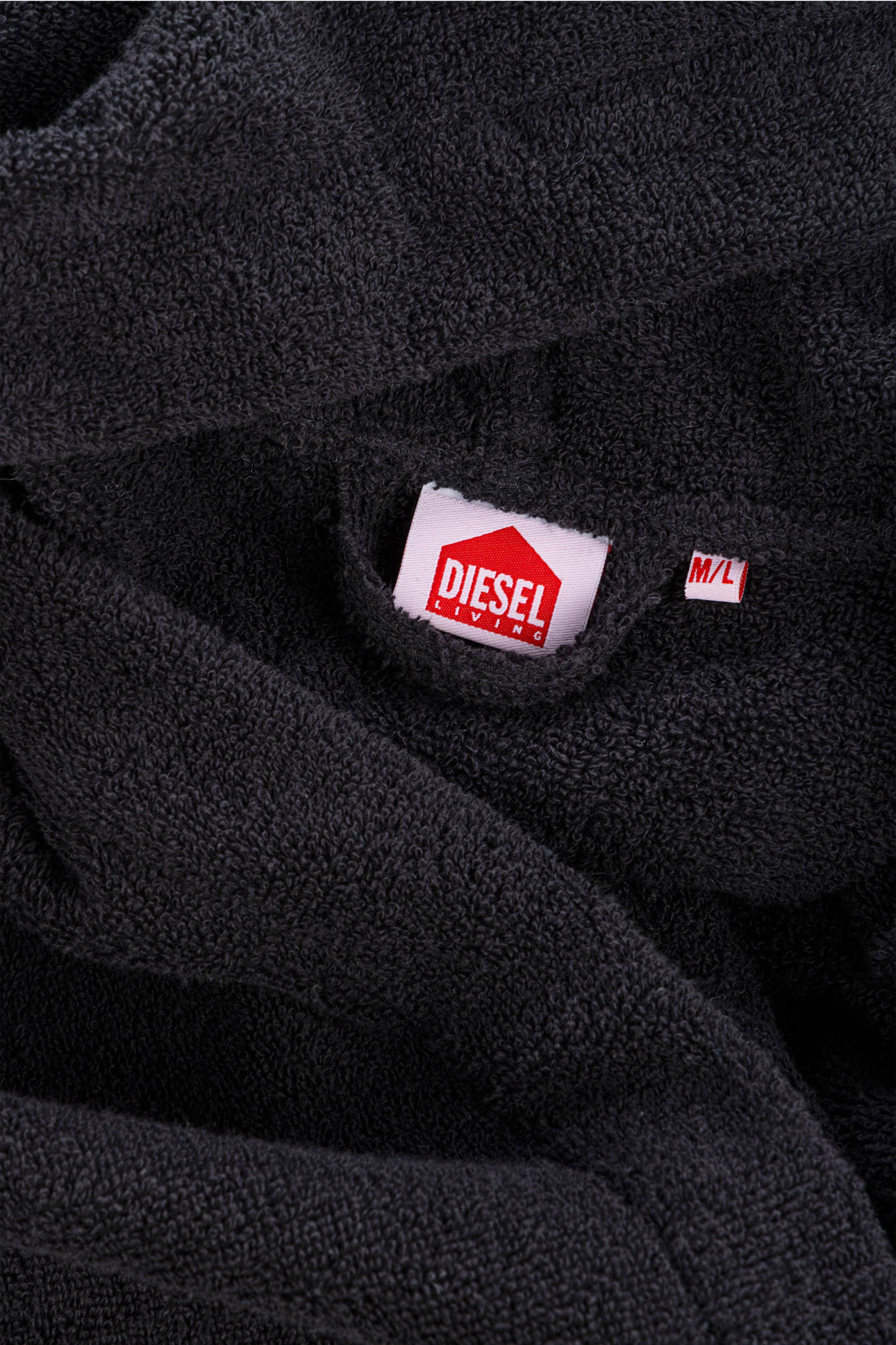 Diesel - 1015115 LOGO-COTTON BATHROBE SIZE M/L BL, Albornoz de Felpa de Algod&oacute;n, talla M/L Unisex in Negro - 3