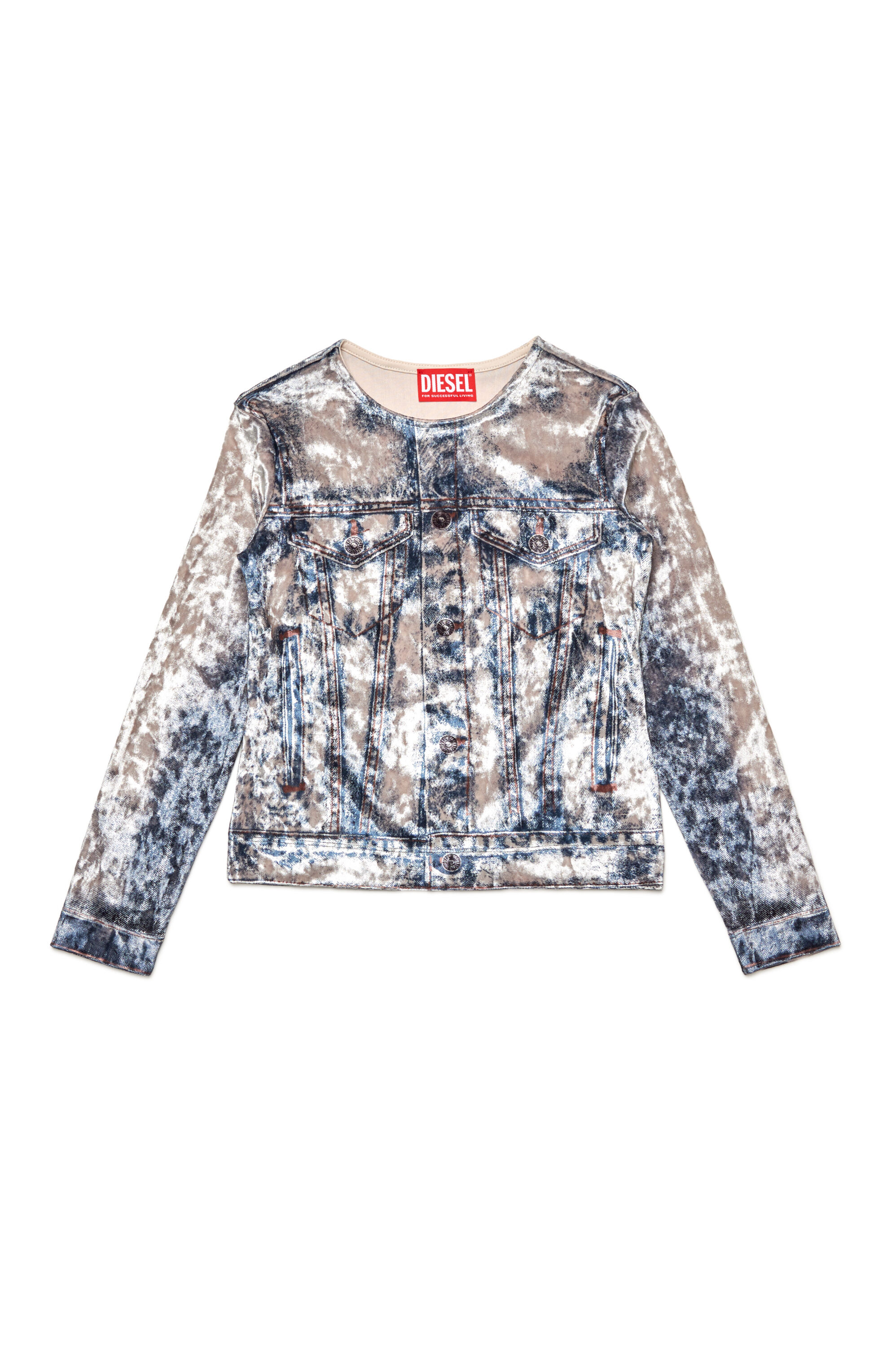 Diesel - TCLAUVET, Camiseta de manga larga con estampado trampantojo Mujer in Azul marino - 1