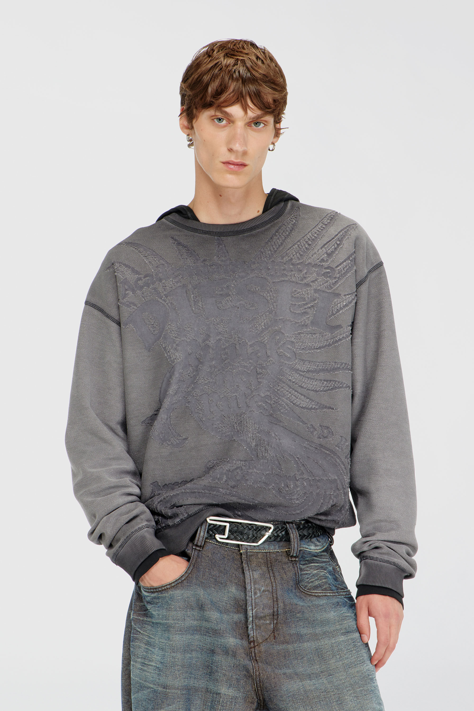 Diesel - S-ARON-RAW, Sudadera con estampado devor&eacute; Hombre in Gris - 3