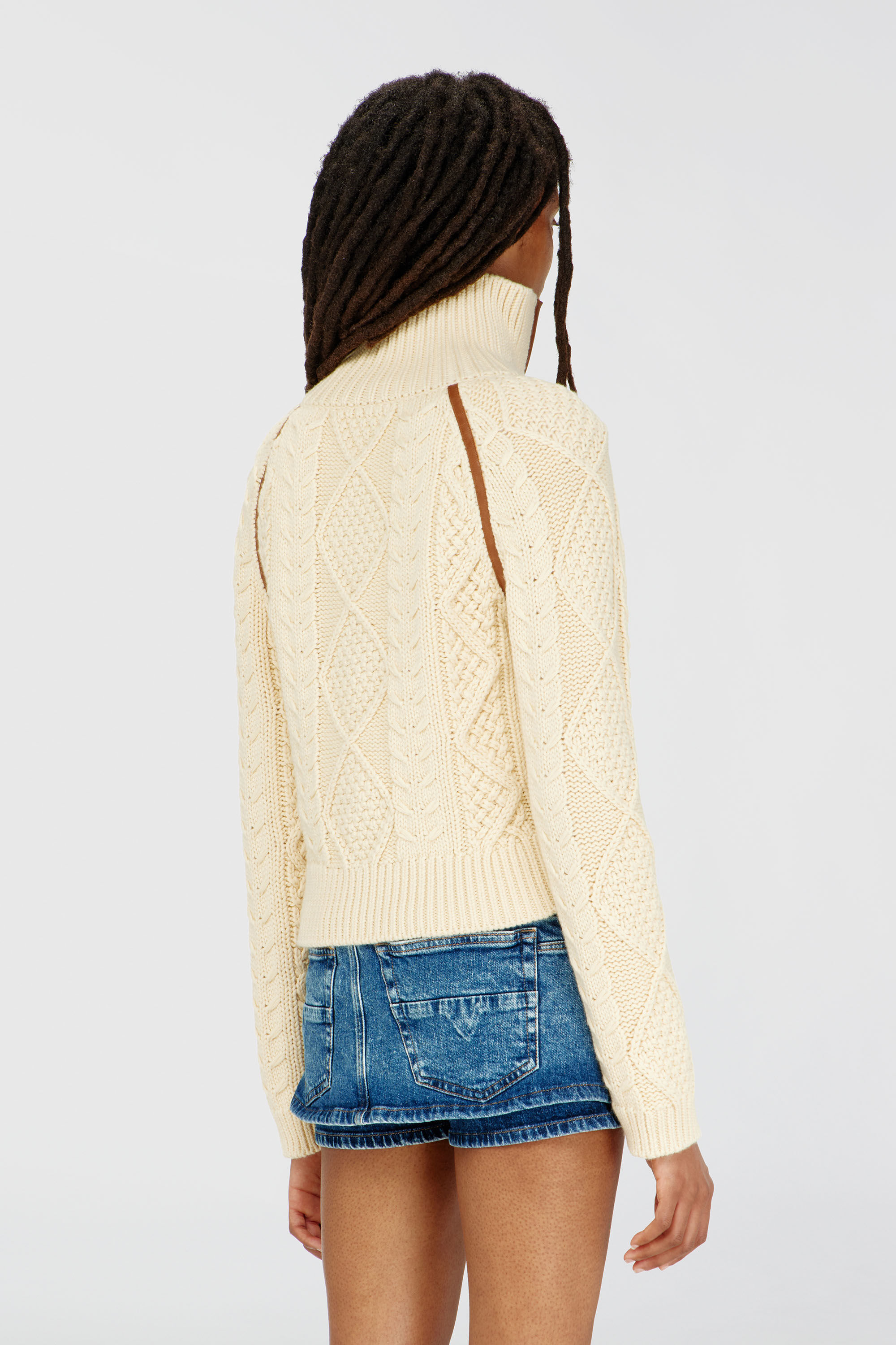 Diesel - M-INTELLE, C&aacute;rdigan de punto trenzado con bandas en contraste Mujer in Beige - 4