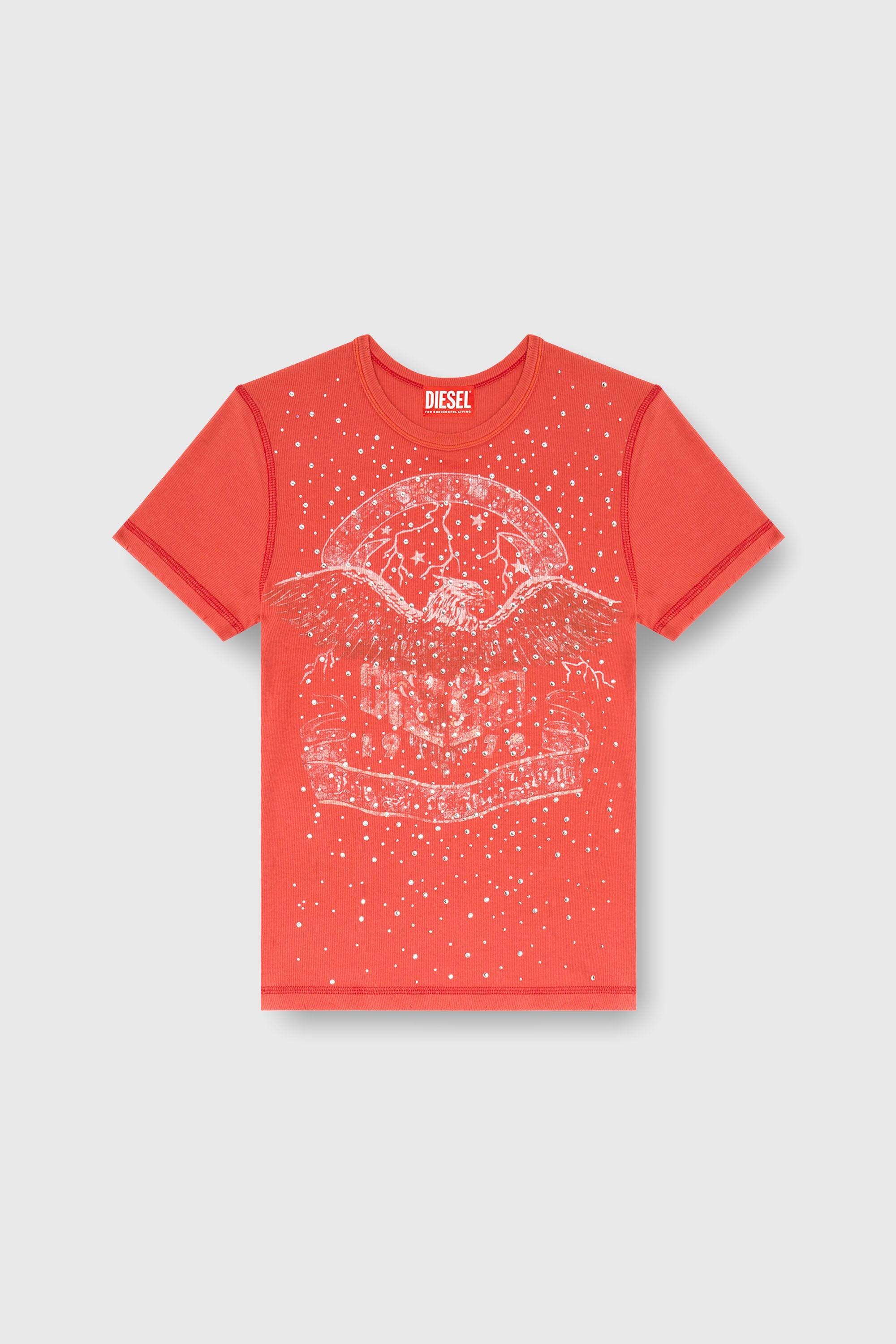 Diesel - T-MARSY-RIB-CRY, Camiseta con gr&aacute;ficos de concierto y cristales Mujer in ToBeDefined - 2