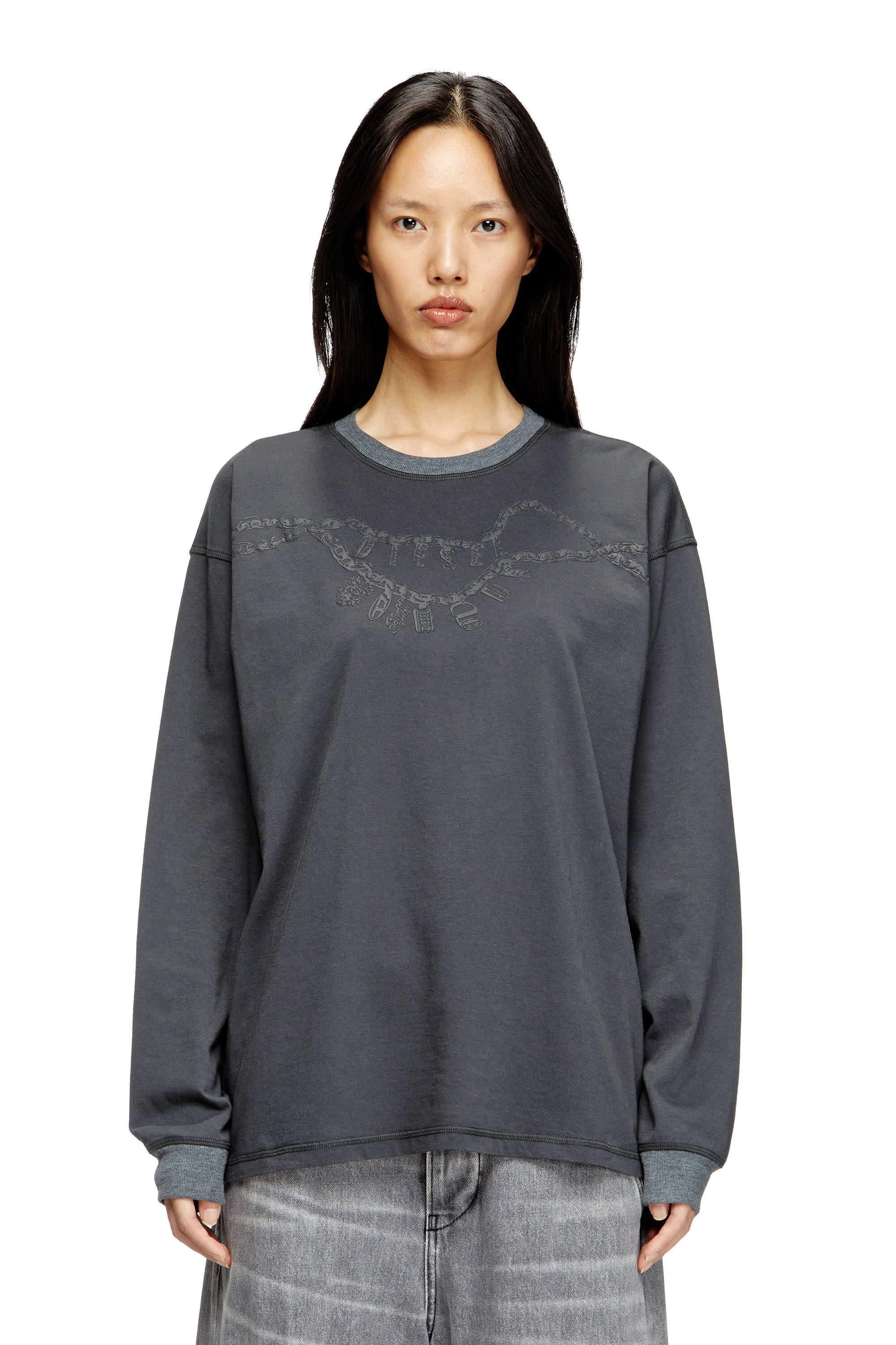 Diesel - T-BOXT-LS-HOSHI, Camiseta de manga larga con estampado de collar con colgante Unisex in Gris - 5