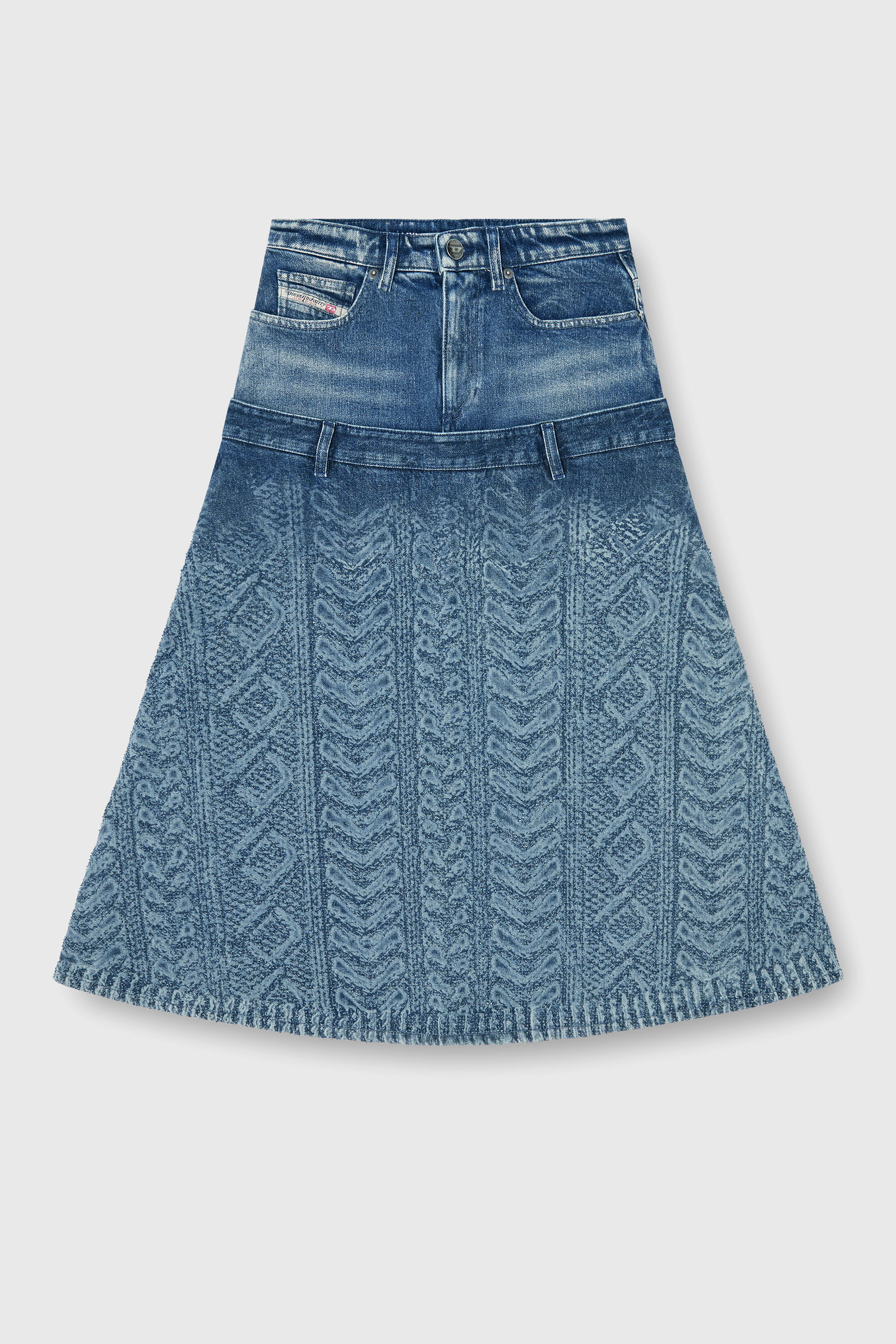 Diesel - DE-VORYA-S1, Falda midi de denim con efecto punto trenzado Mujer in Azul marino - 2