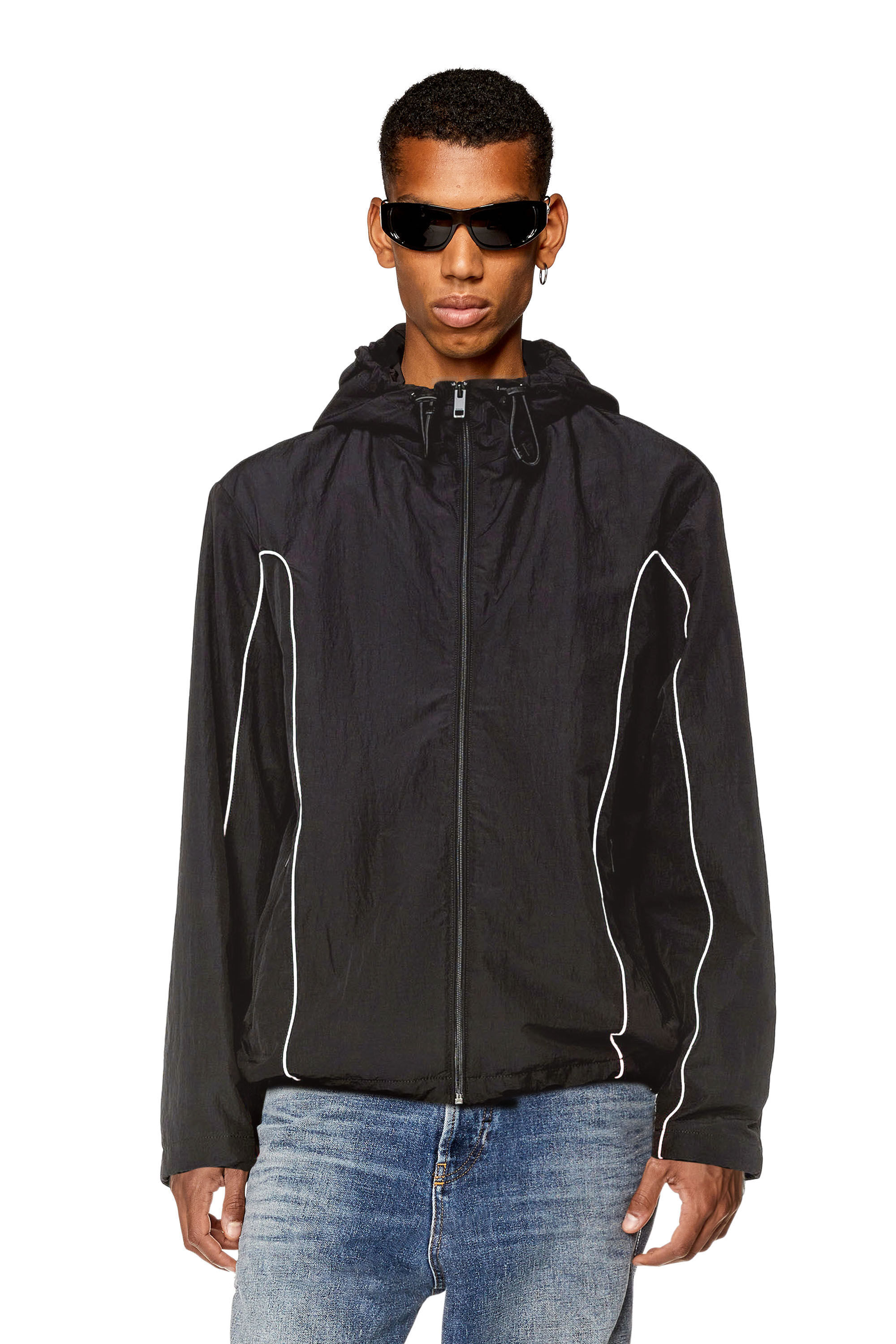 DIESEL ナイロンジャケット Men's Windbreaker with contrast piping | Black | Diesel ES