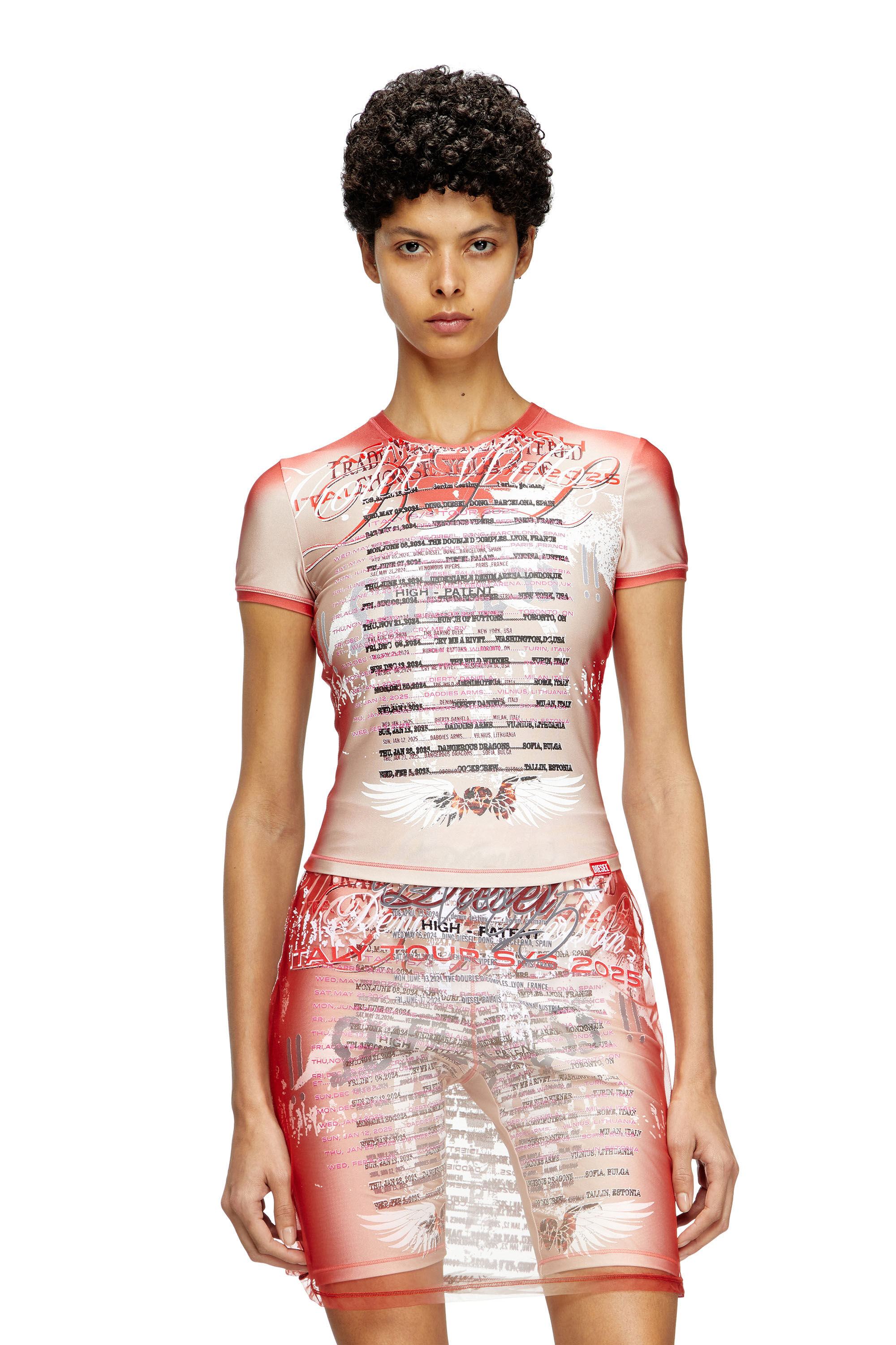 Diesel - T-KALYC-1, Camiseta transparente con estampado de letras de canciones Mujer in Rosa - 3