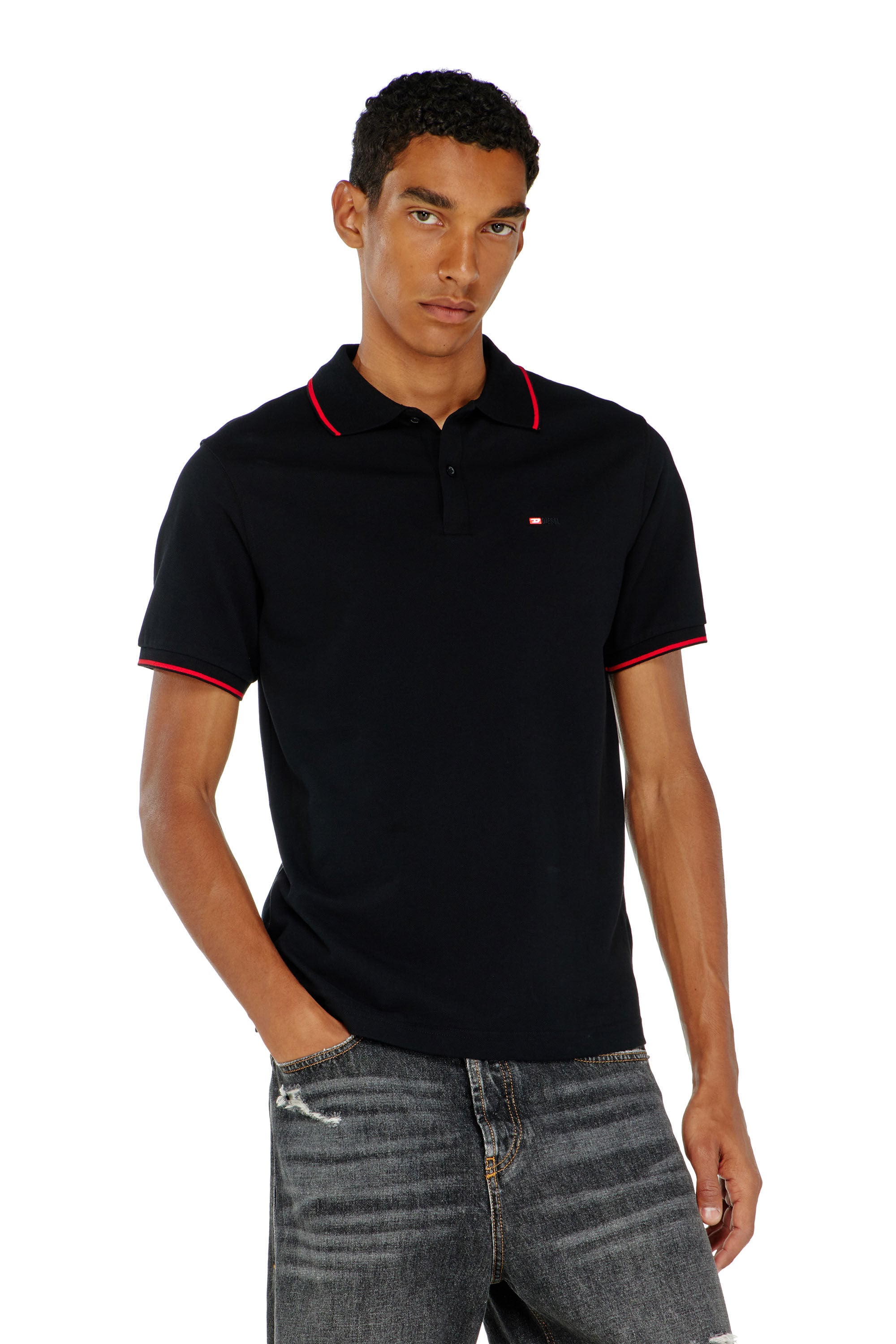 Diesel - T-FERRY-MICRODIV, Polo con peque&ntilde;o bordado Diesel Hombre in Negro - 3