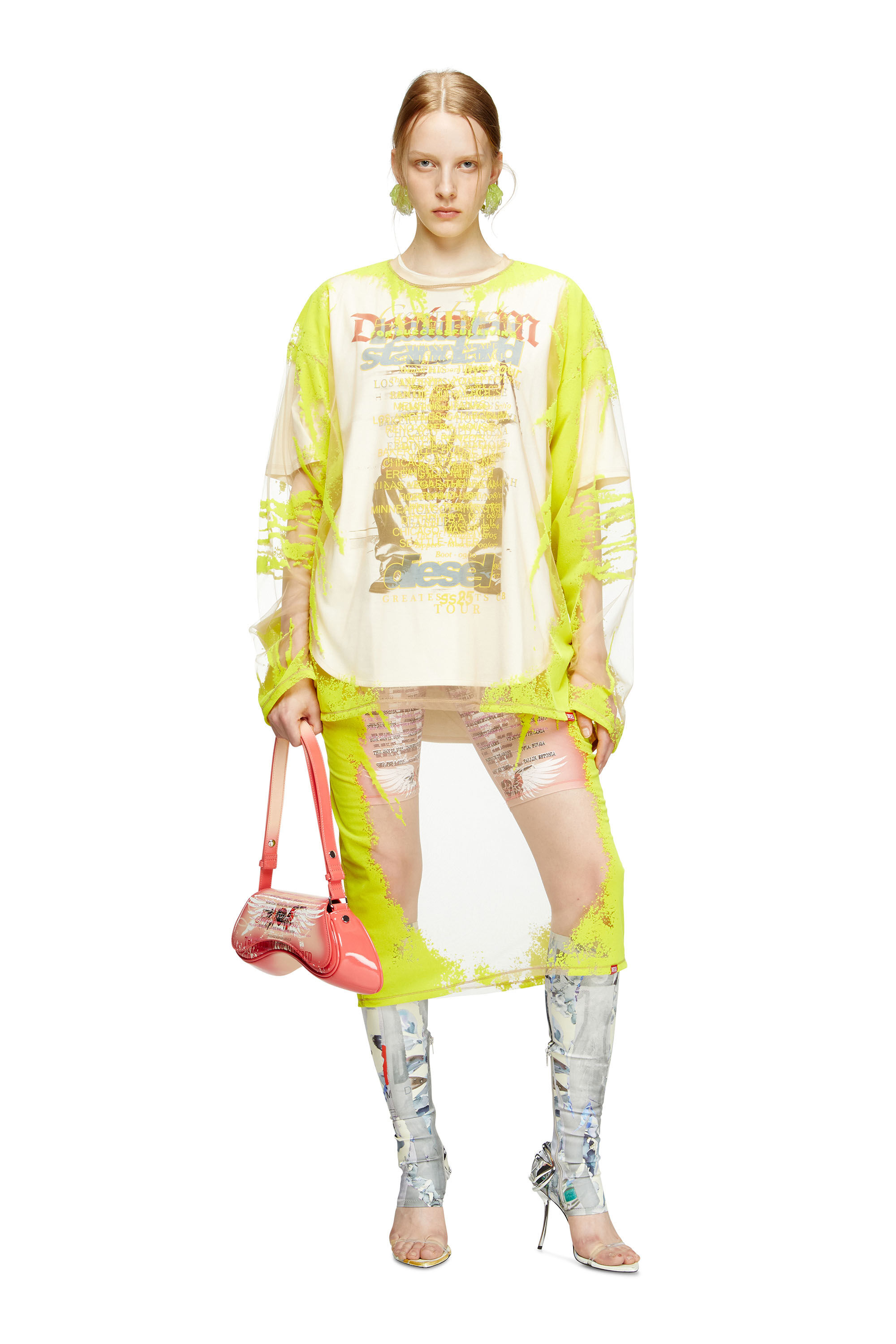 Diesel - T-HASSAN-LS-A, Camiseta de nailon con estampado de letras de canciones y manga larga Unisex in Amarillo - 6