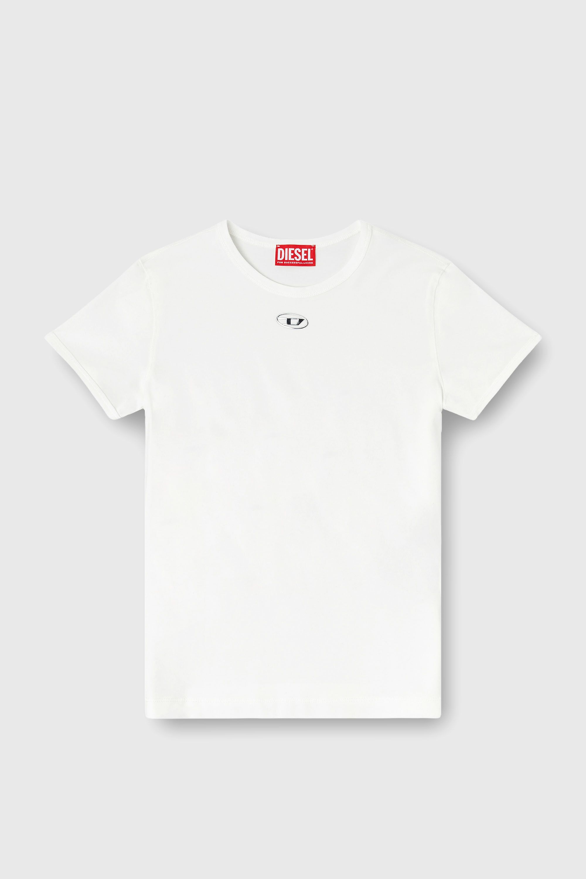 Diesel - T-UNCUTIESLONG-OD, Camiseta slim-fit con Oval D met&aacute;lico Mujer in Blanco - 2