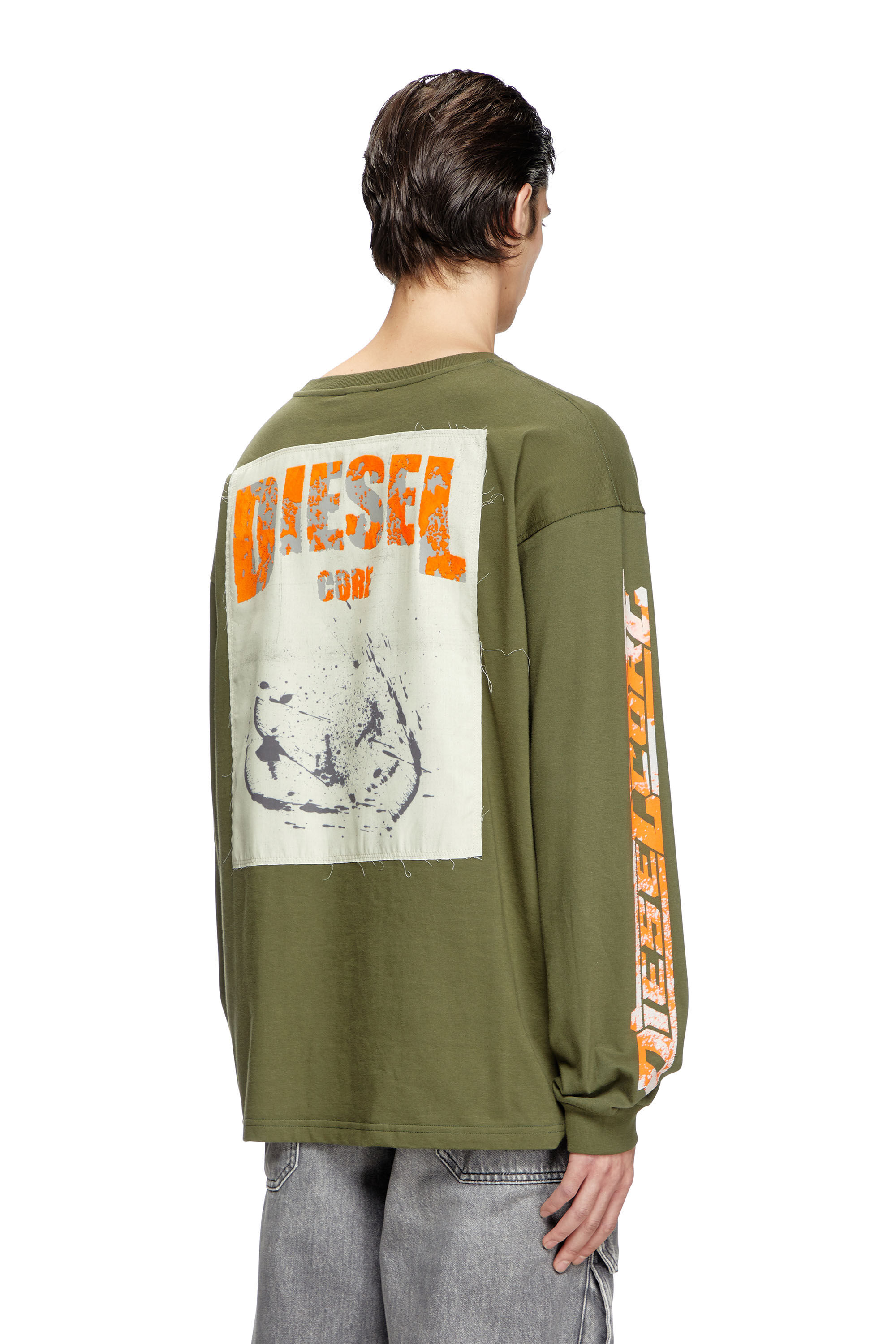 Diesel - T-BOXT-LS-SLITS-R5, Camiseta de manga larga con parches gráficos Hombre in Verde - 4