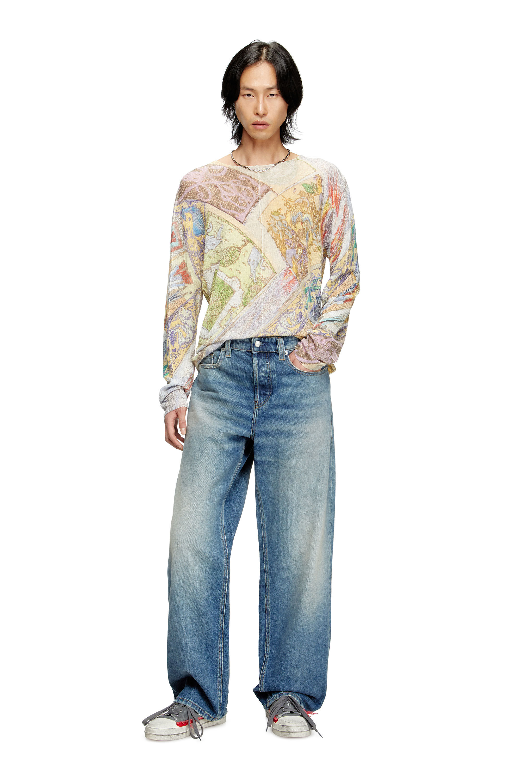 Diesel - K-RENTON, Suéter de lino con estampado medieval Hombre in Multicolor - 1