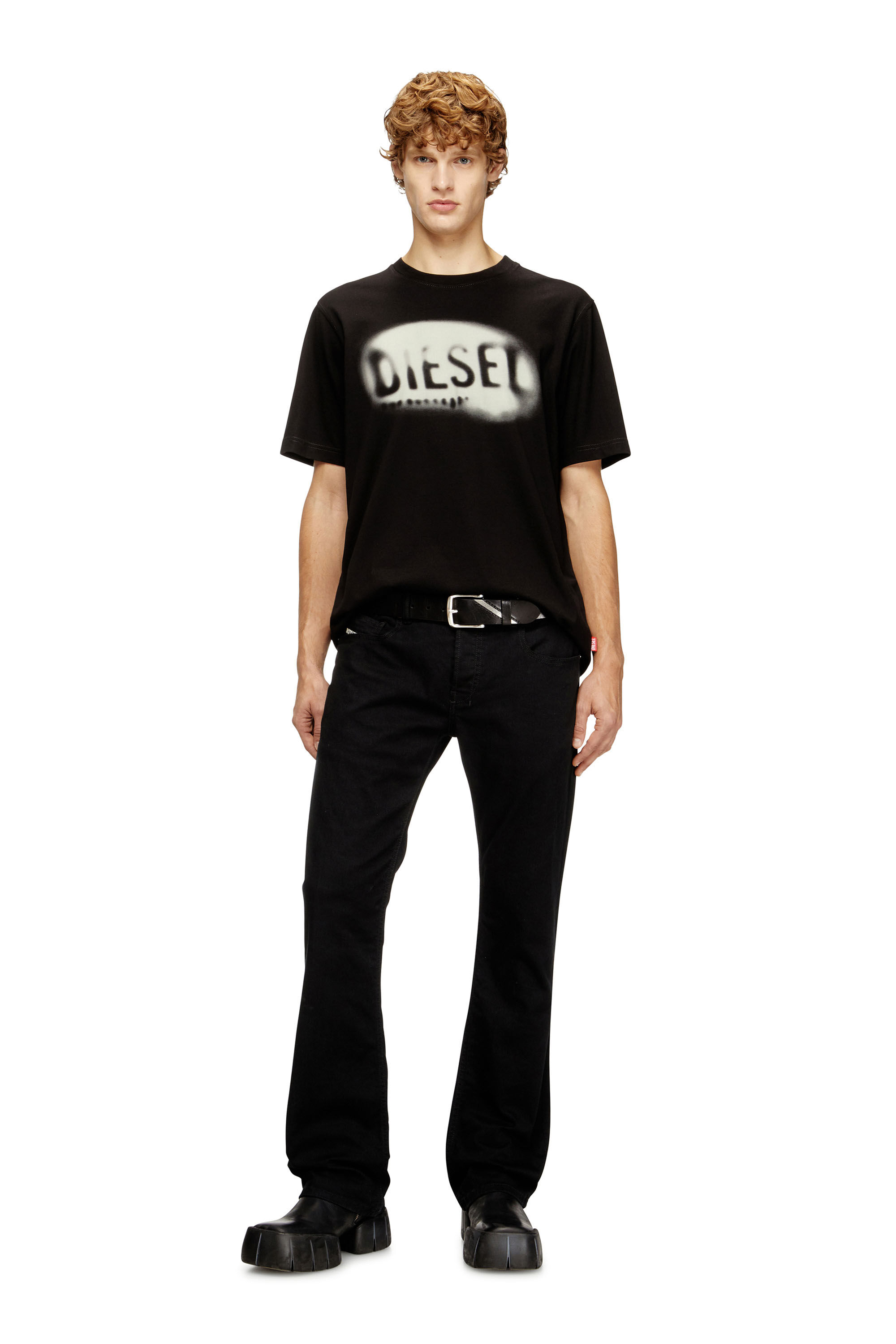 Diesel - T-ADJUST-V2, Camiseta de algodón ligero con logo desvaído. Hombre in Negro - 1