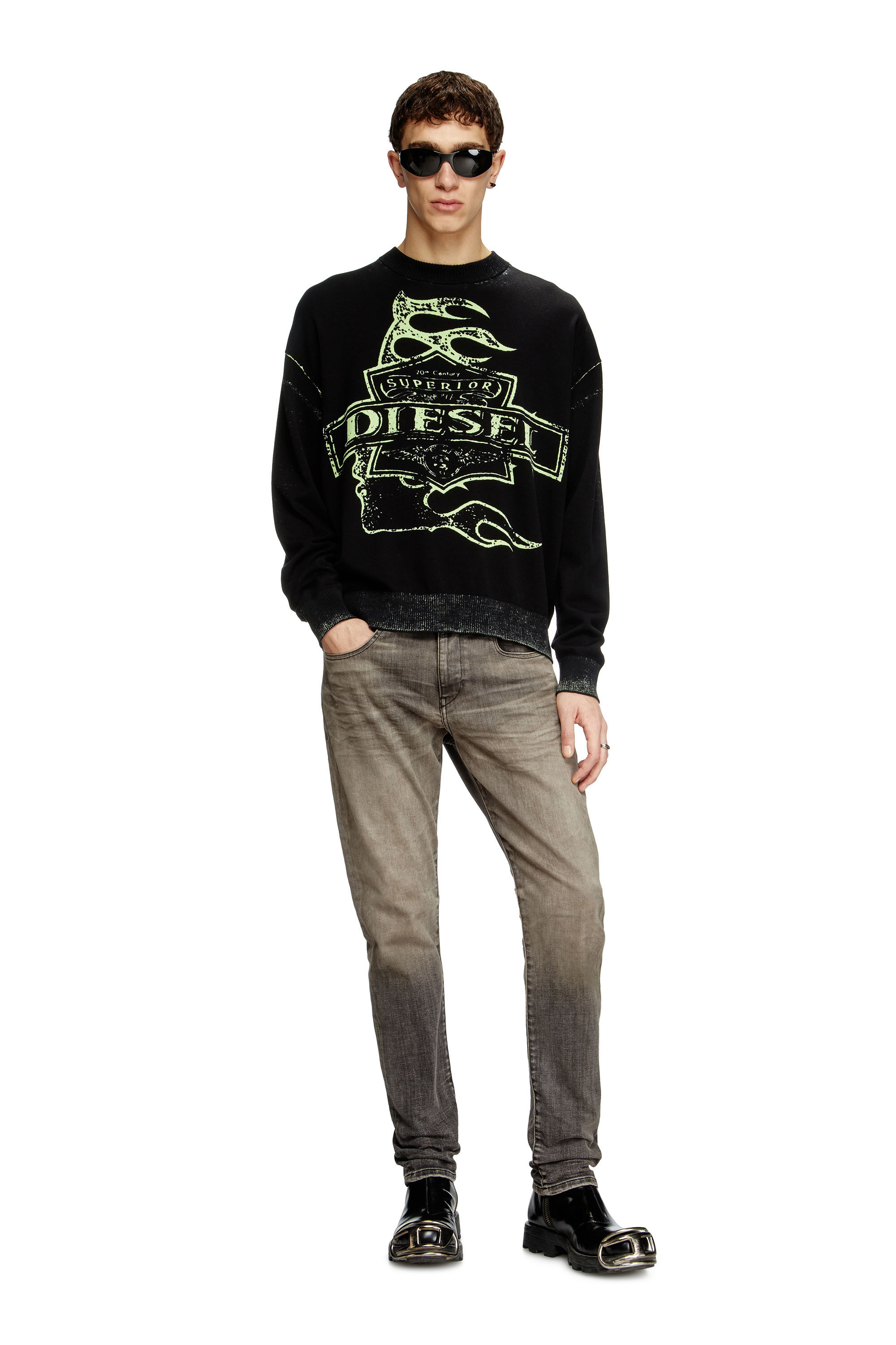 Diesel - K-BELEZ, Jersey con logotipo con estampado invertido Hombre in Negro - 1