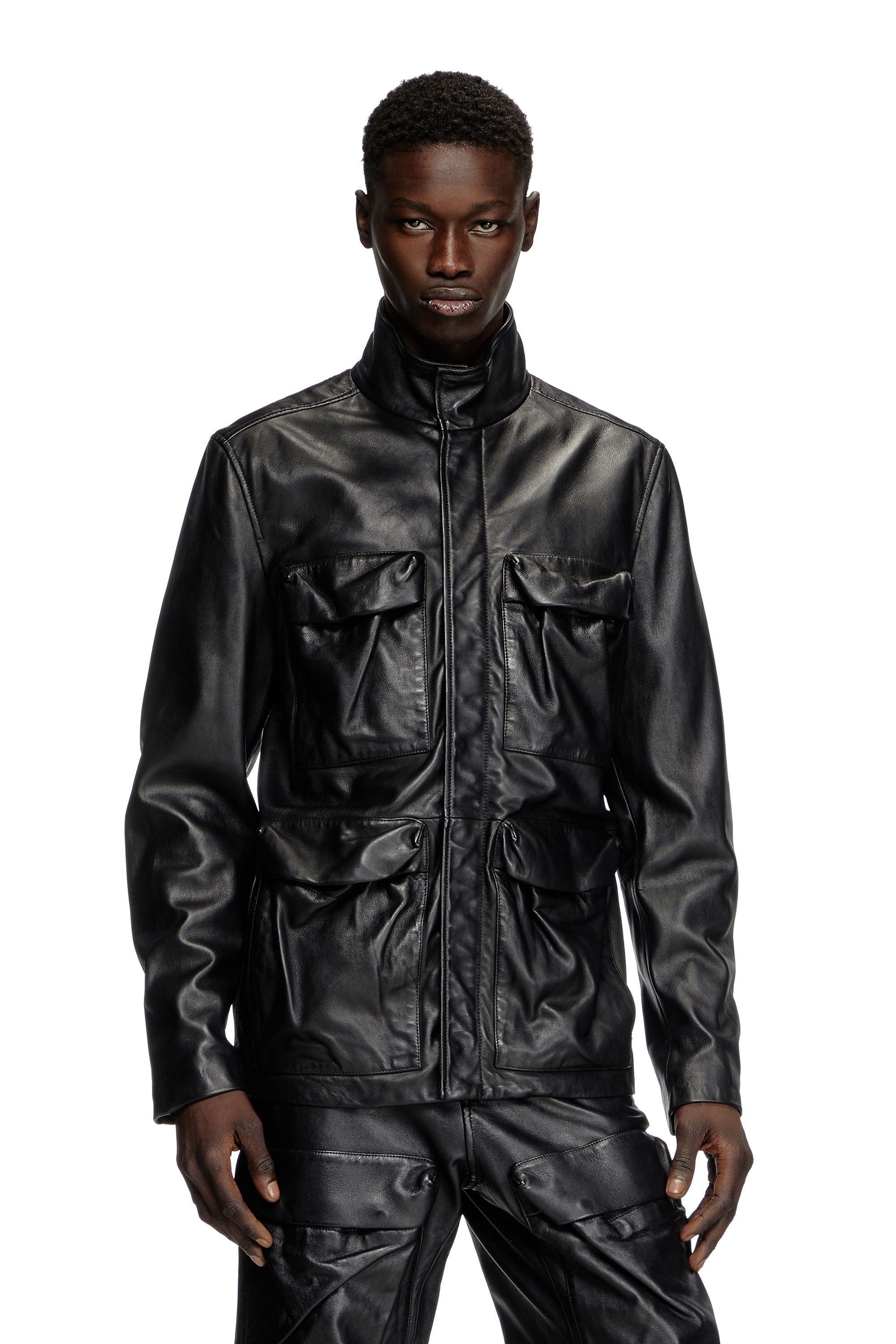 Diesel - L-GAST, Chaqueta de cuero con bolsillos utility Unisex in Negro - 3