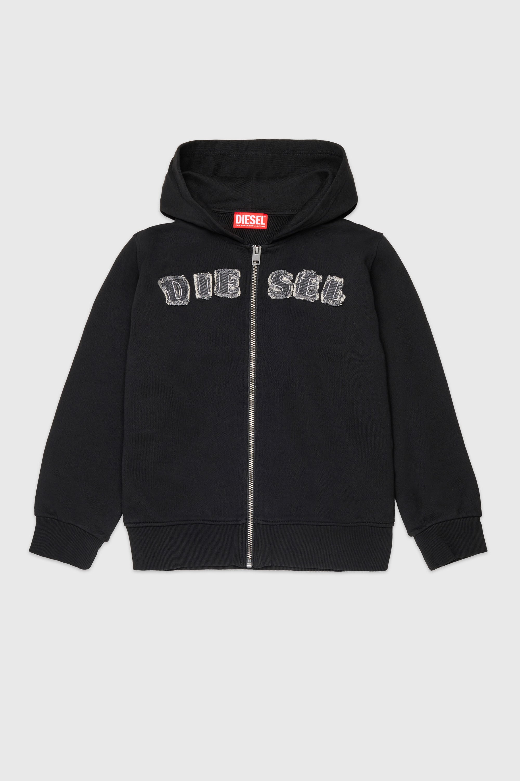 Diesel - SJEANSHOOD OVER, Sudadera con cremallera y letras de logo deshilachadas Hombre in ToBeDefined - 1