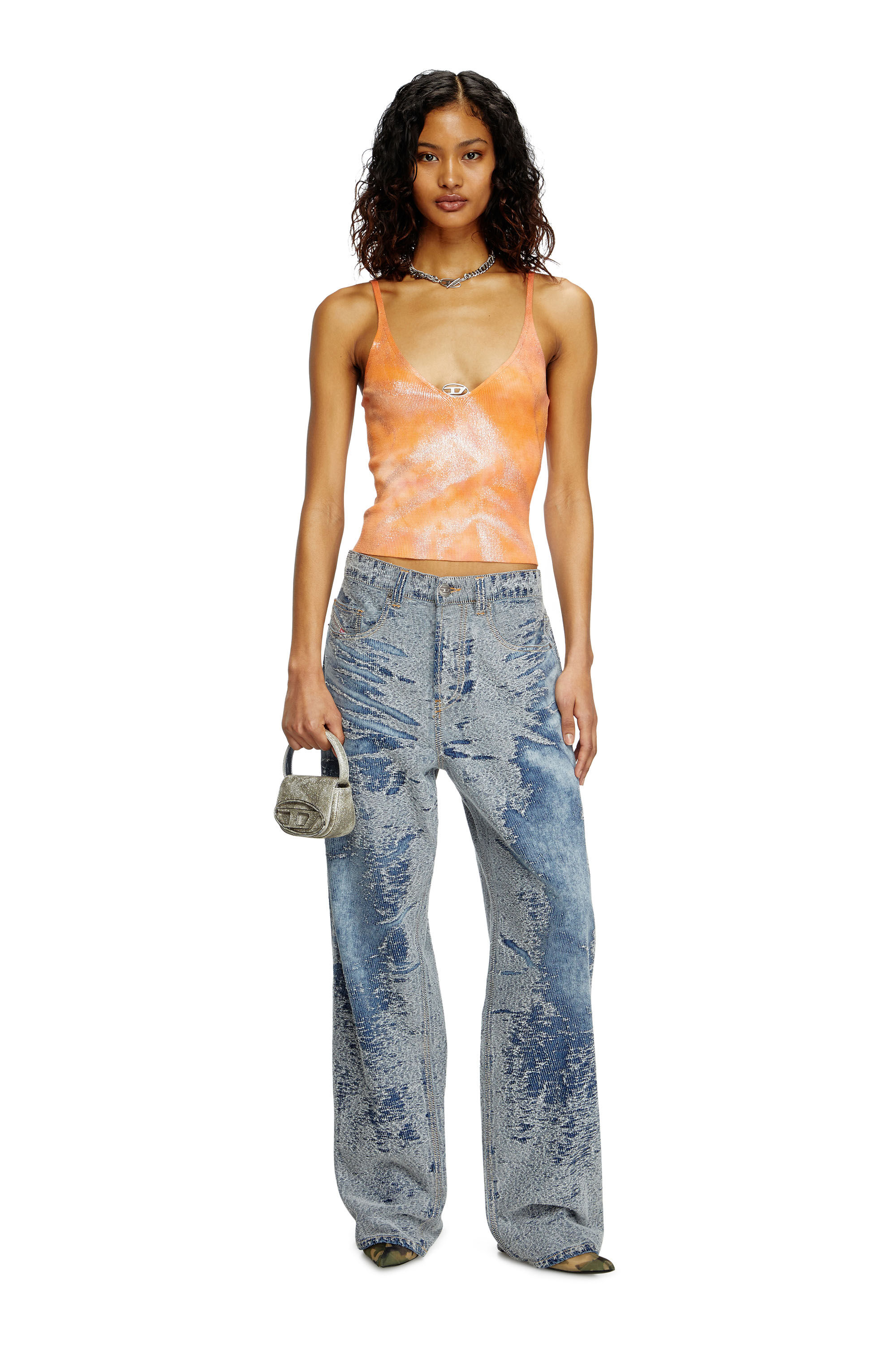 Diesel - M-ISMINA, Top cami de punto metalizado solarizado Mujer in Naranja - 1