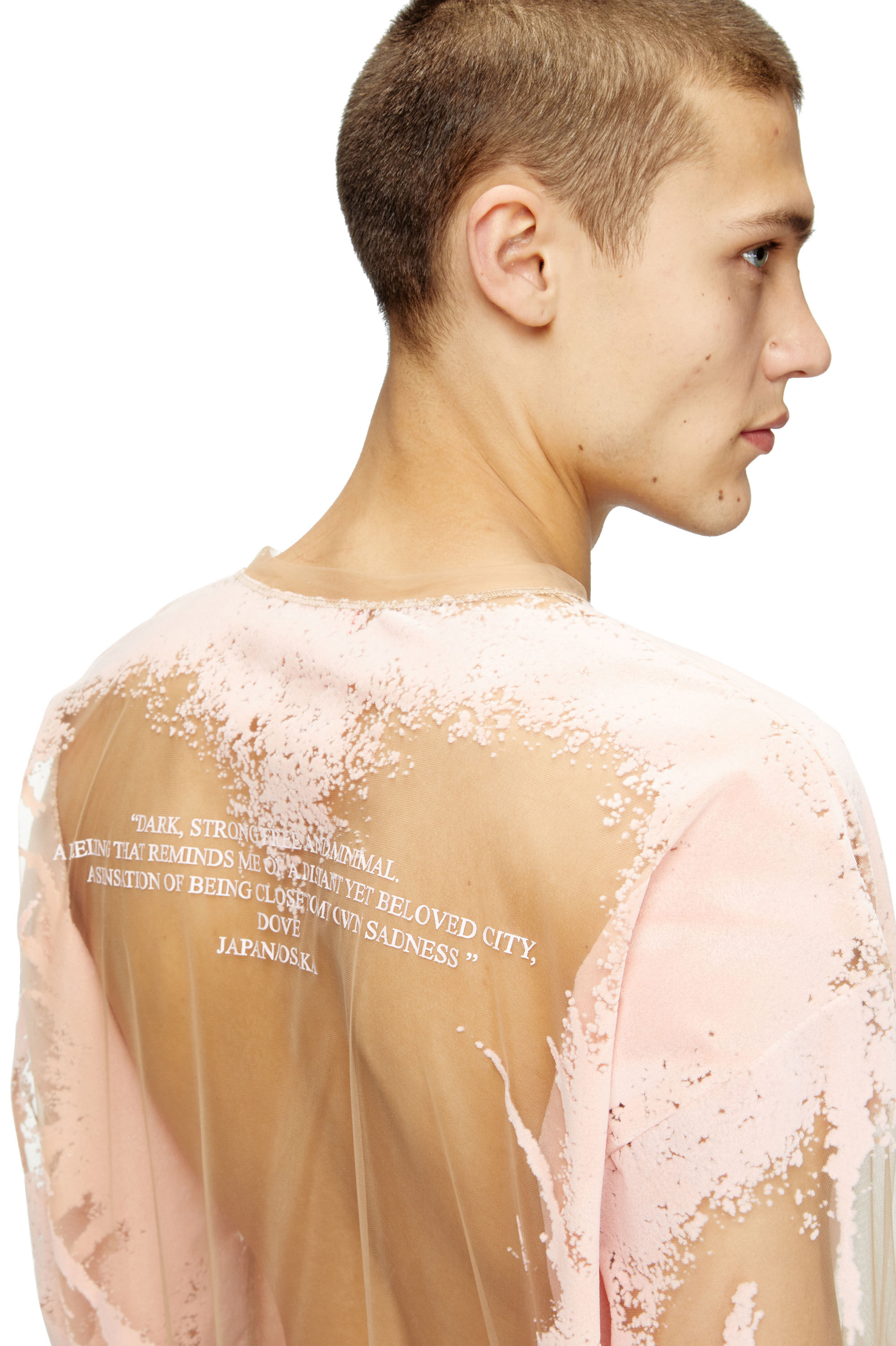 Diesel - T-HASSAN-LS-A, Camiseta de nailon con estampado de letras de canciones y manga larga Unisex in Rosa - 5