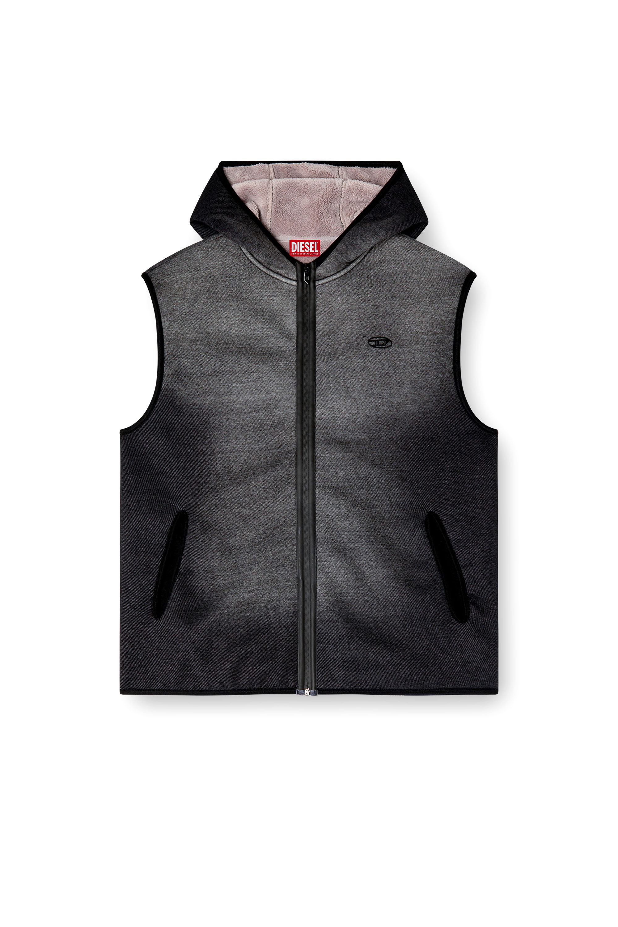 Diesel - S-HAKY, Chaleco con capucha en jacquard con efecto denim Unisex in Negro - 2