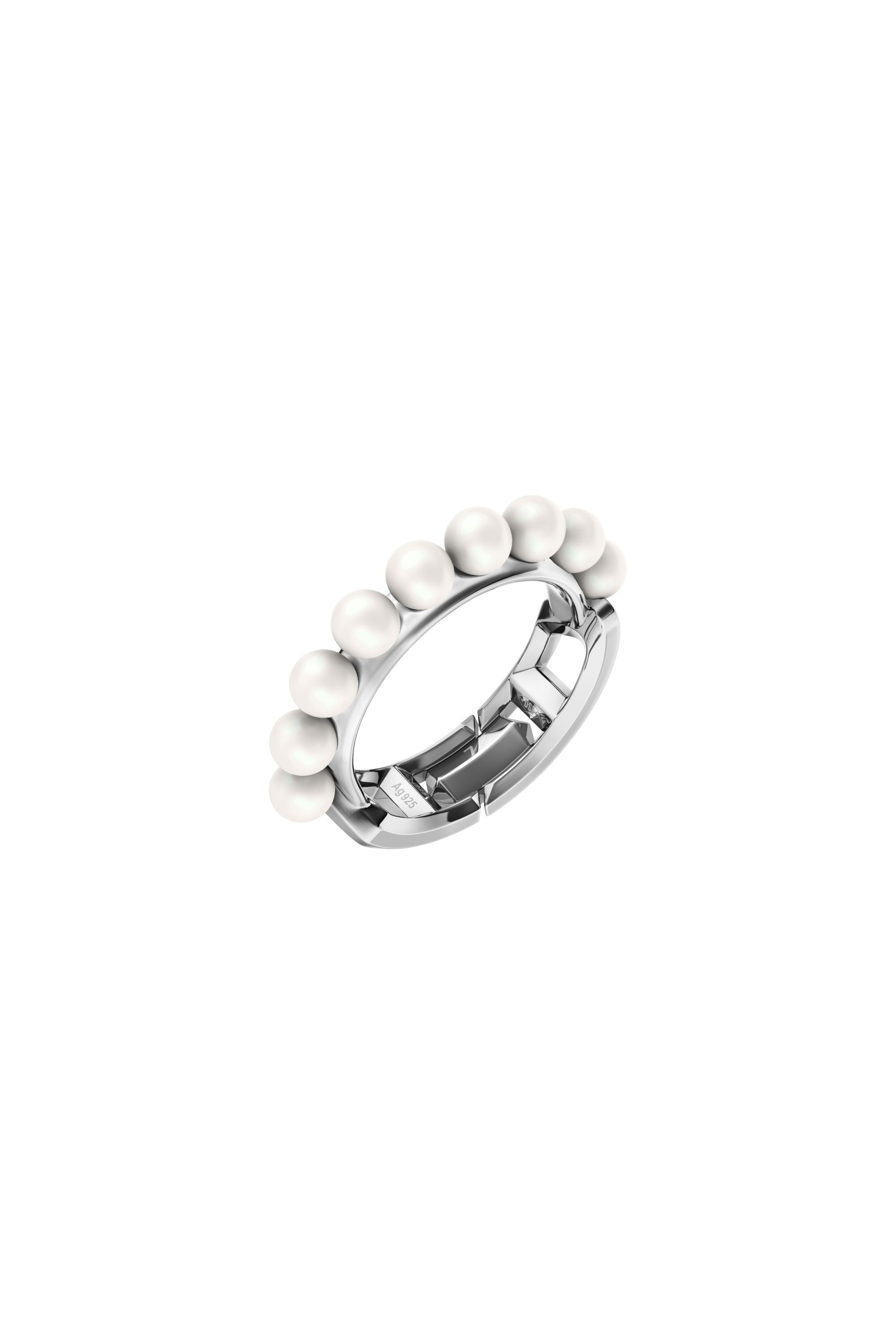 Diesel - DL1370040 STERLING SILVER JEWEL, Anillo de banda en plata de ley y perlas Unisex in Plateado - 1