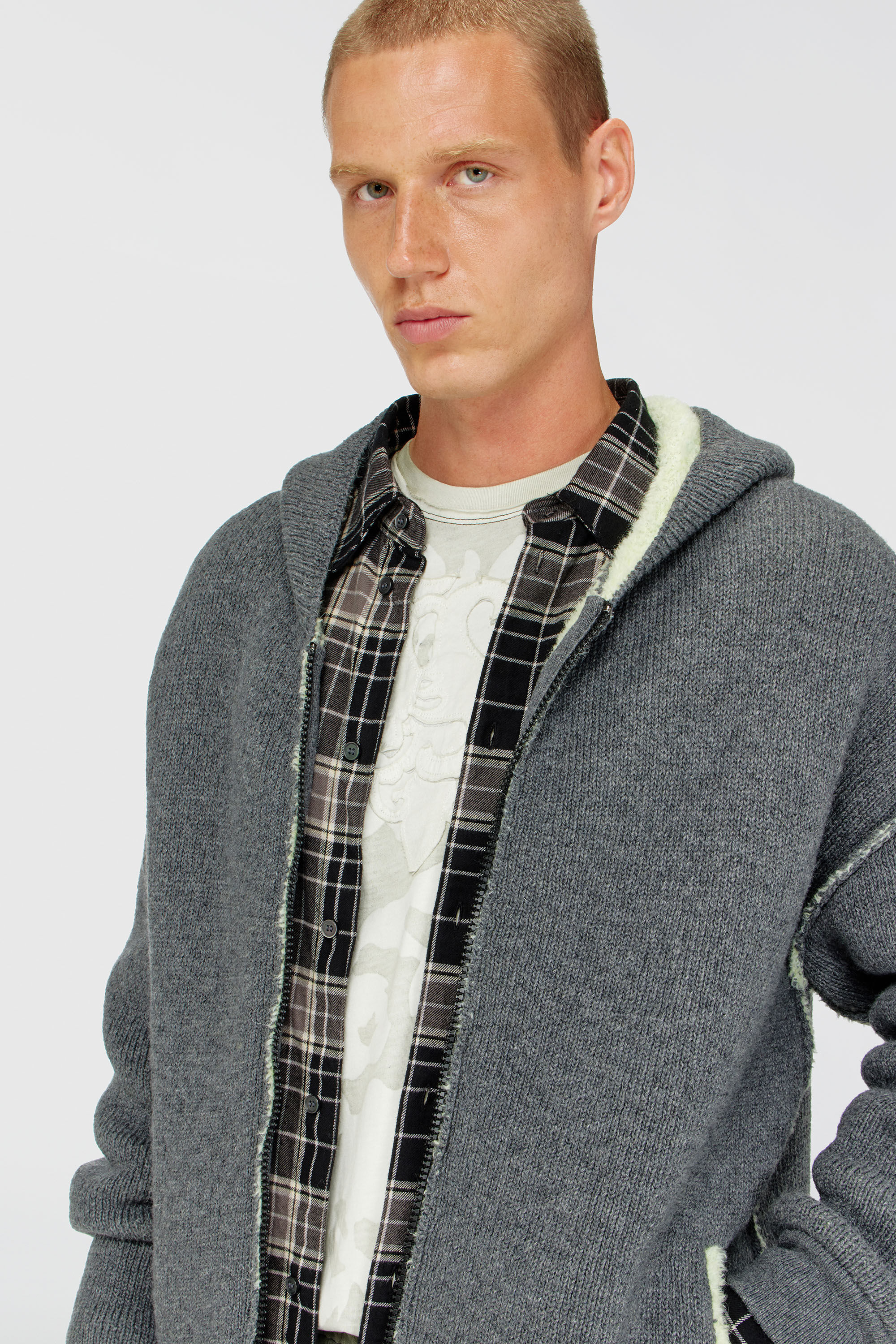 Diesel - K-BOUBBY, Sudadera con cremallera de punto de doble textura Hombre in Gris - 5