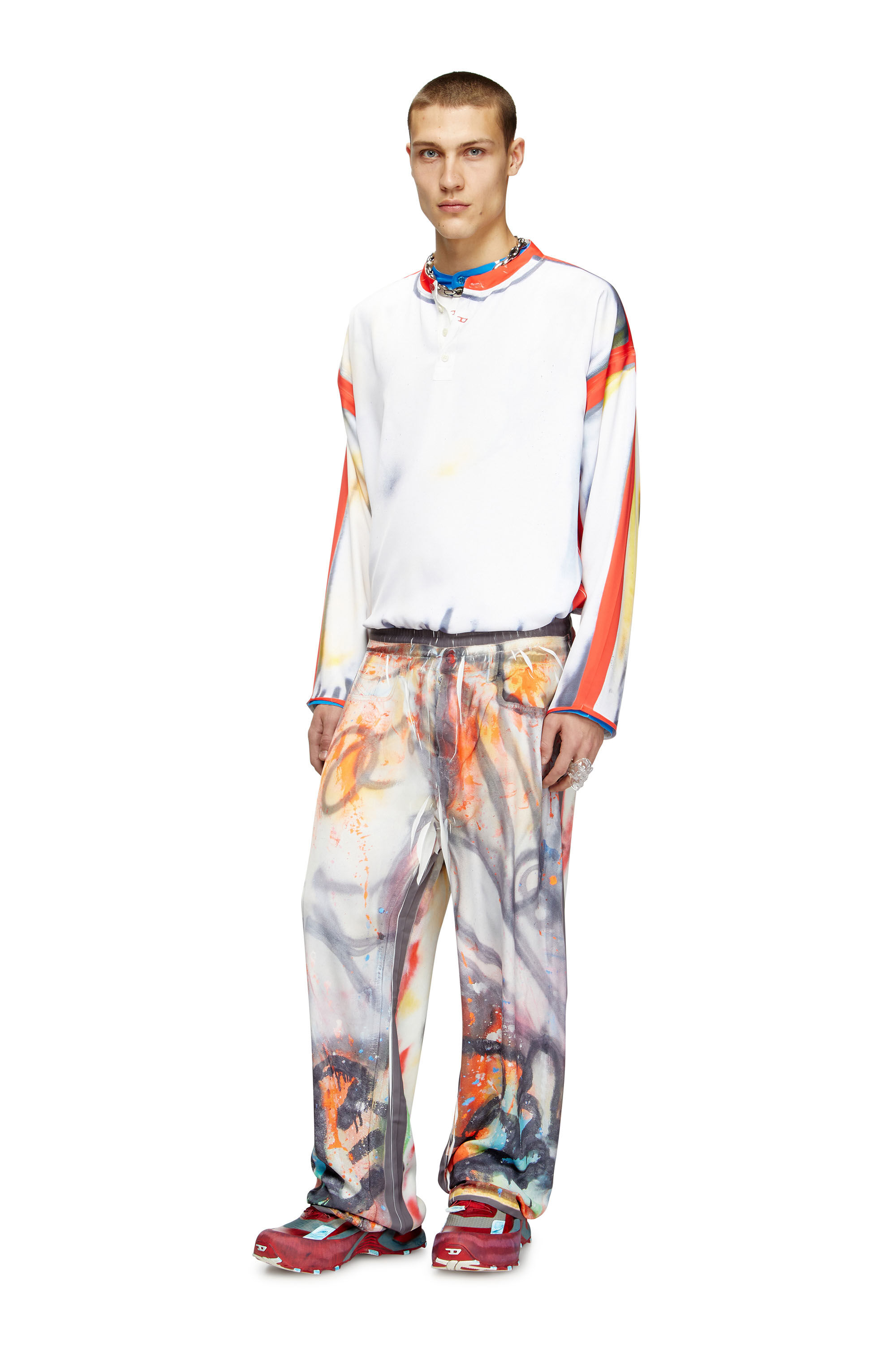 Diesel - P-AFTER-GRAFFITI-USA, Pantalón holgado con estampado graffiti Unisex in Gris - 1