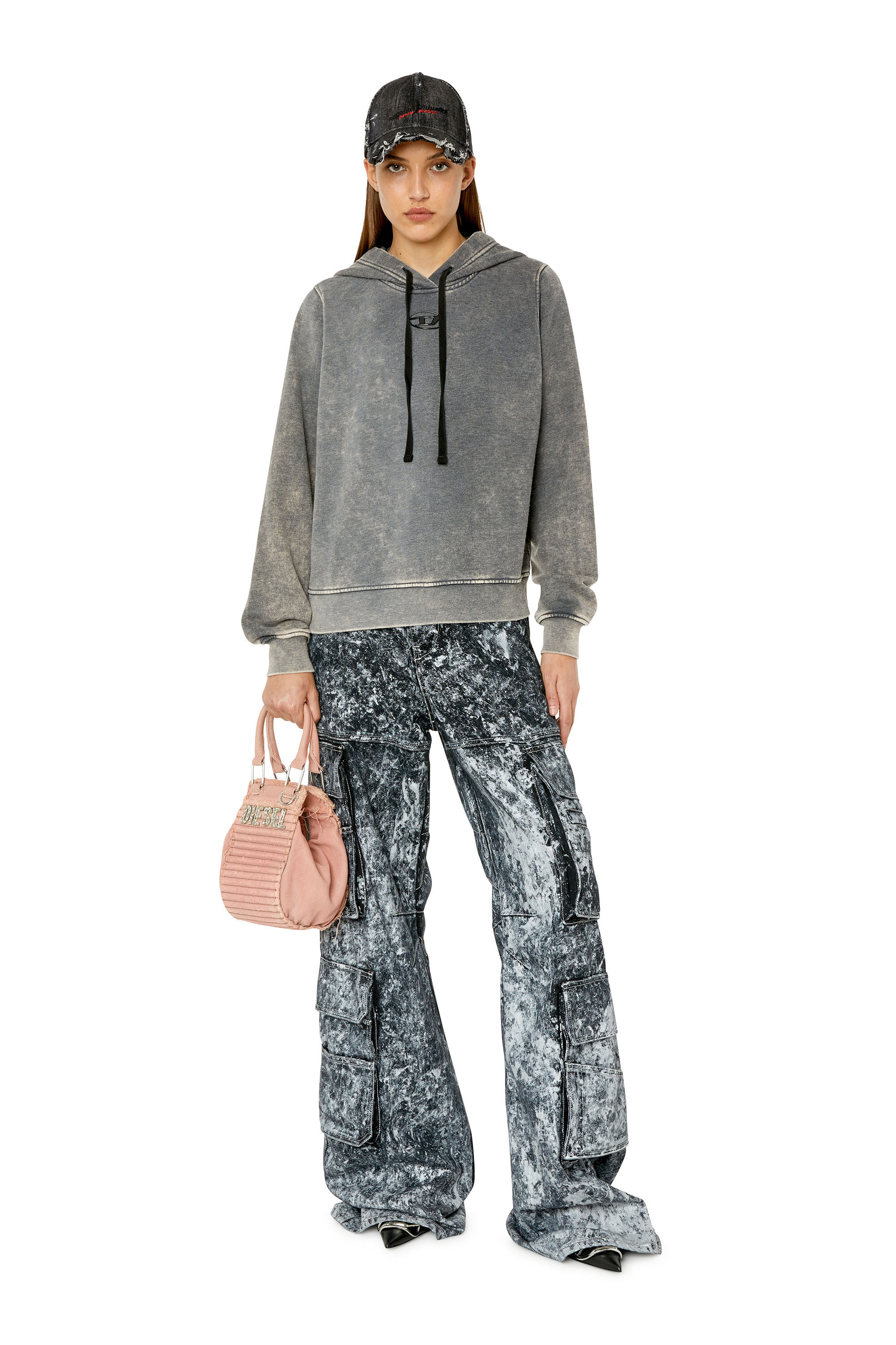 Diesel - F-REGGY-HOOD-G2, Sudadera con capucha con logotipo moldeado por inyección Mujer in Gris - 1