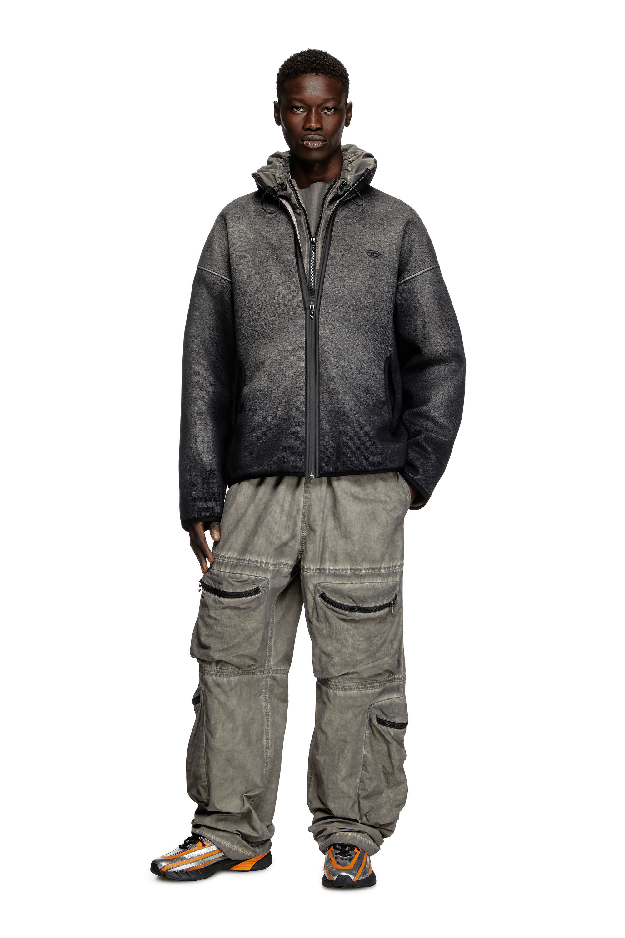Diesel - S-BATY, Sudadera con cremallera jacquard con efecto denim Unisex in Negro - 1