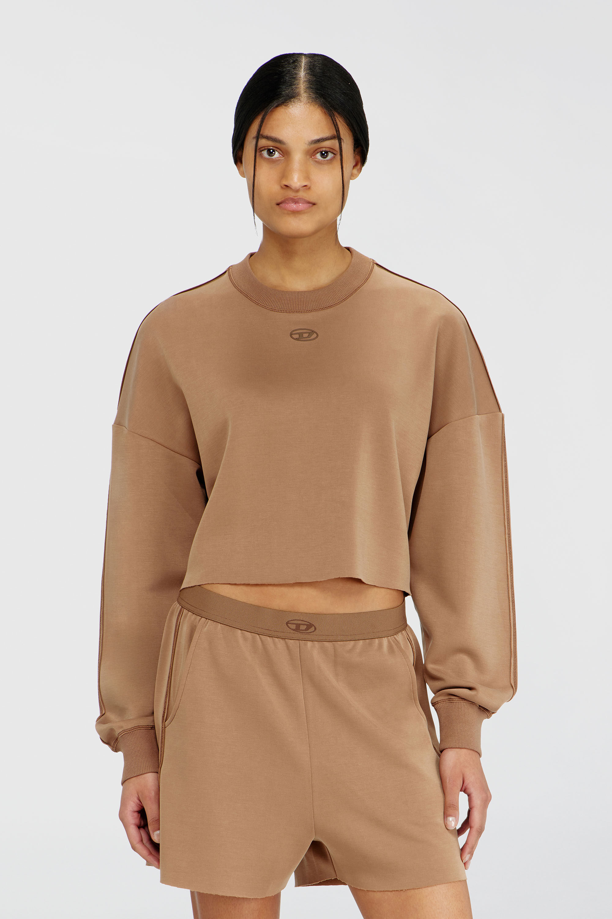 Diesel - BLAKE-UTLT, Crop top en scuba stretch ligero Mujer in Marr&oacute;n - 3
