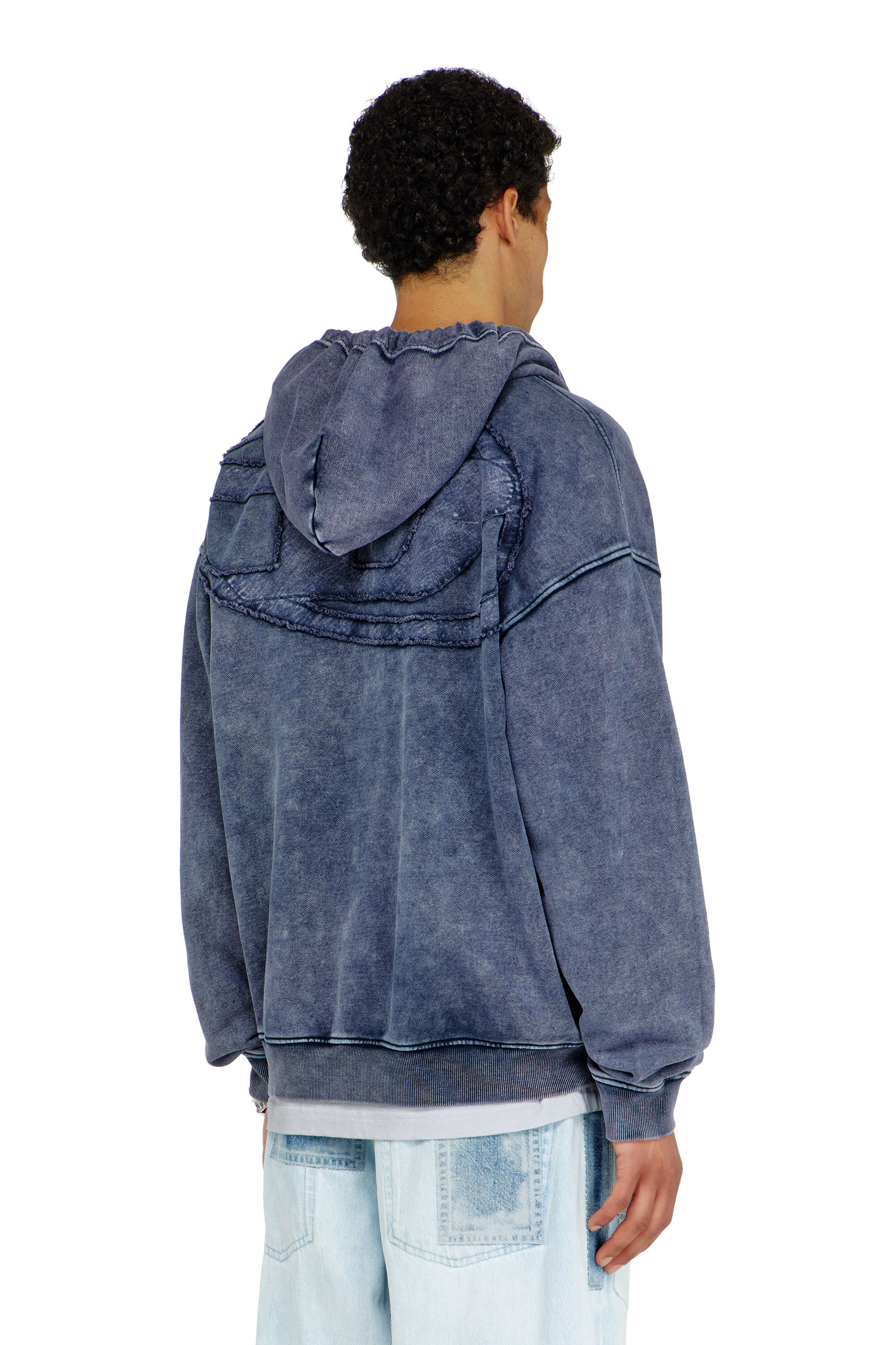 Diesel - S-BOXT-HOOD-ZIP-DEN, Sudadera con cremallera en felpa de algod&oacute;n tratado Hombre in Azul marino - 4