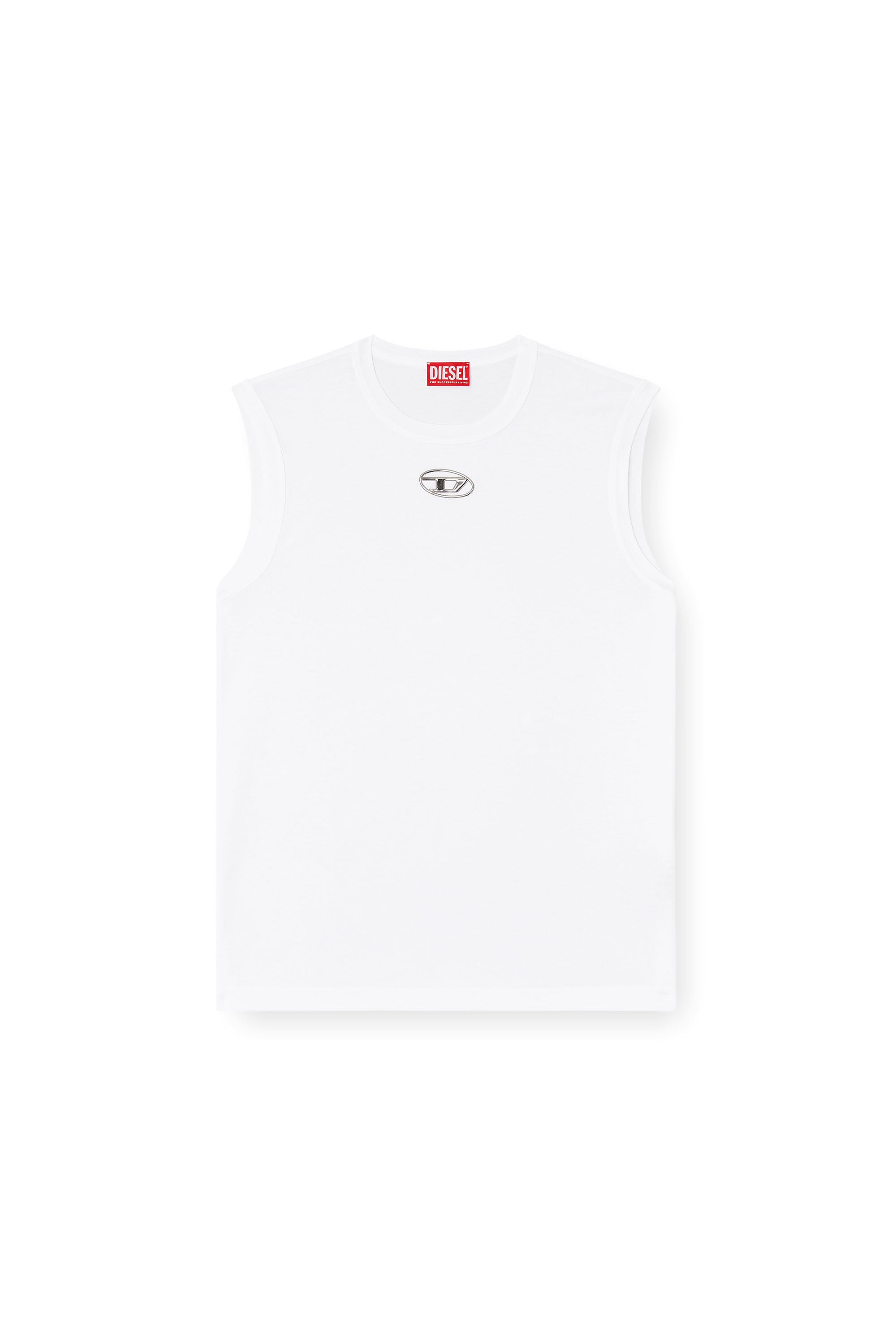 Diesel - T-BISCO-OD, Camiseta de tirantes con logotipo Oval D met&aacute;lico Hombre in Blanco - 2
