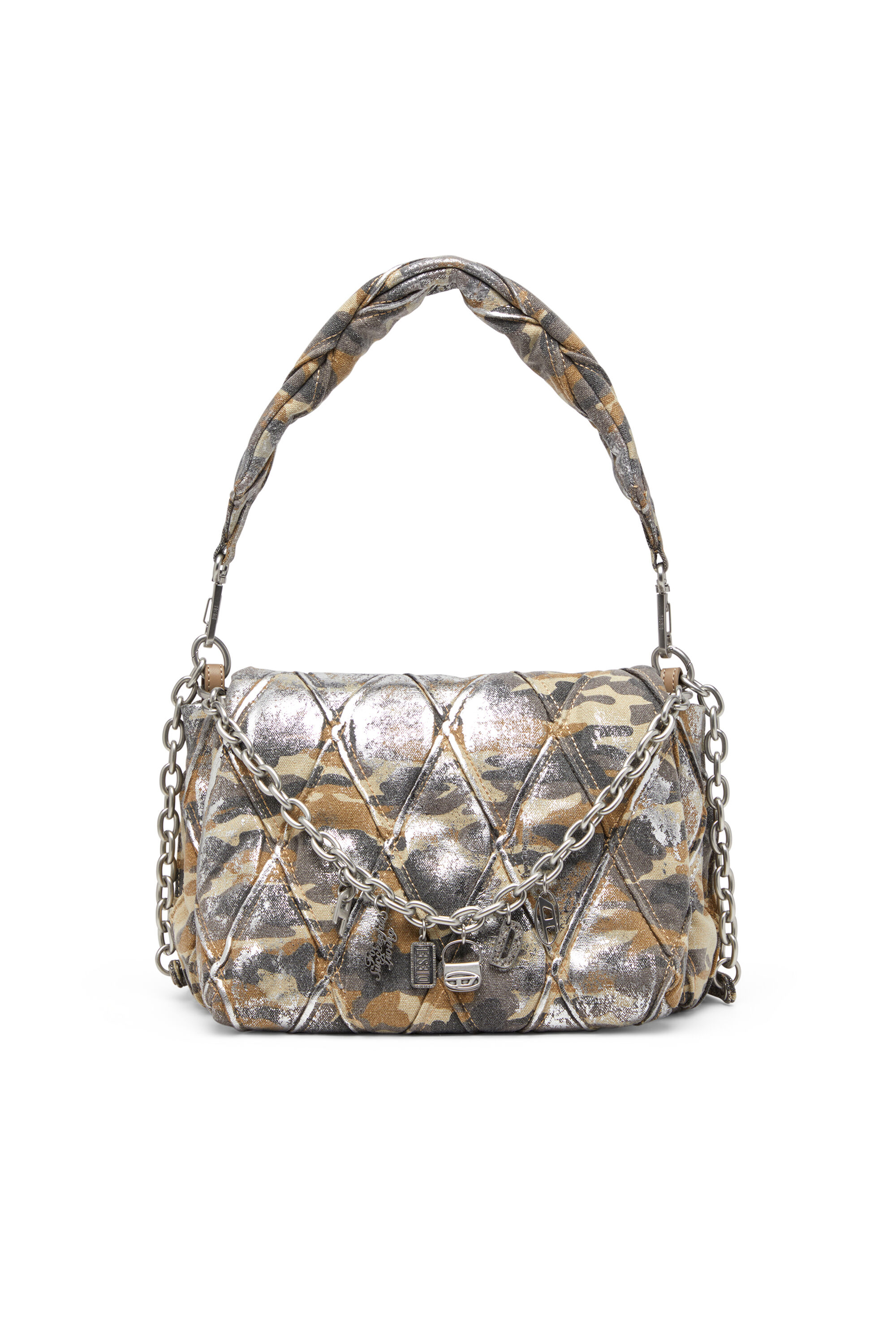 Diesel - CHARM-D SHOULDER M, Charm-D M-Bolso de hombro en lona camo metálica Mujer in Multicolor - 1