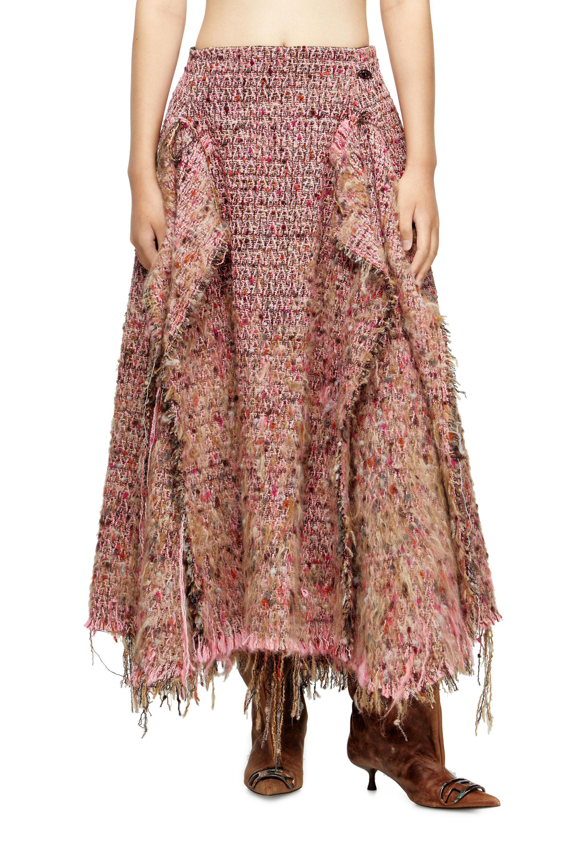 Diesel - O-RIELLA, Falda de bouclé cepillado con dobladillo deshilachado Mujer in Rosa - 3