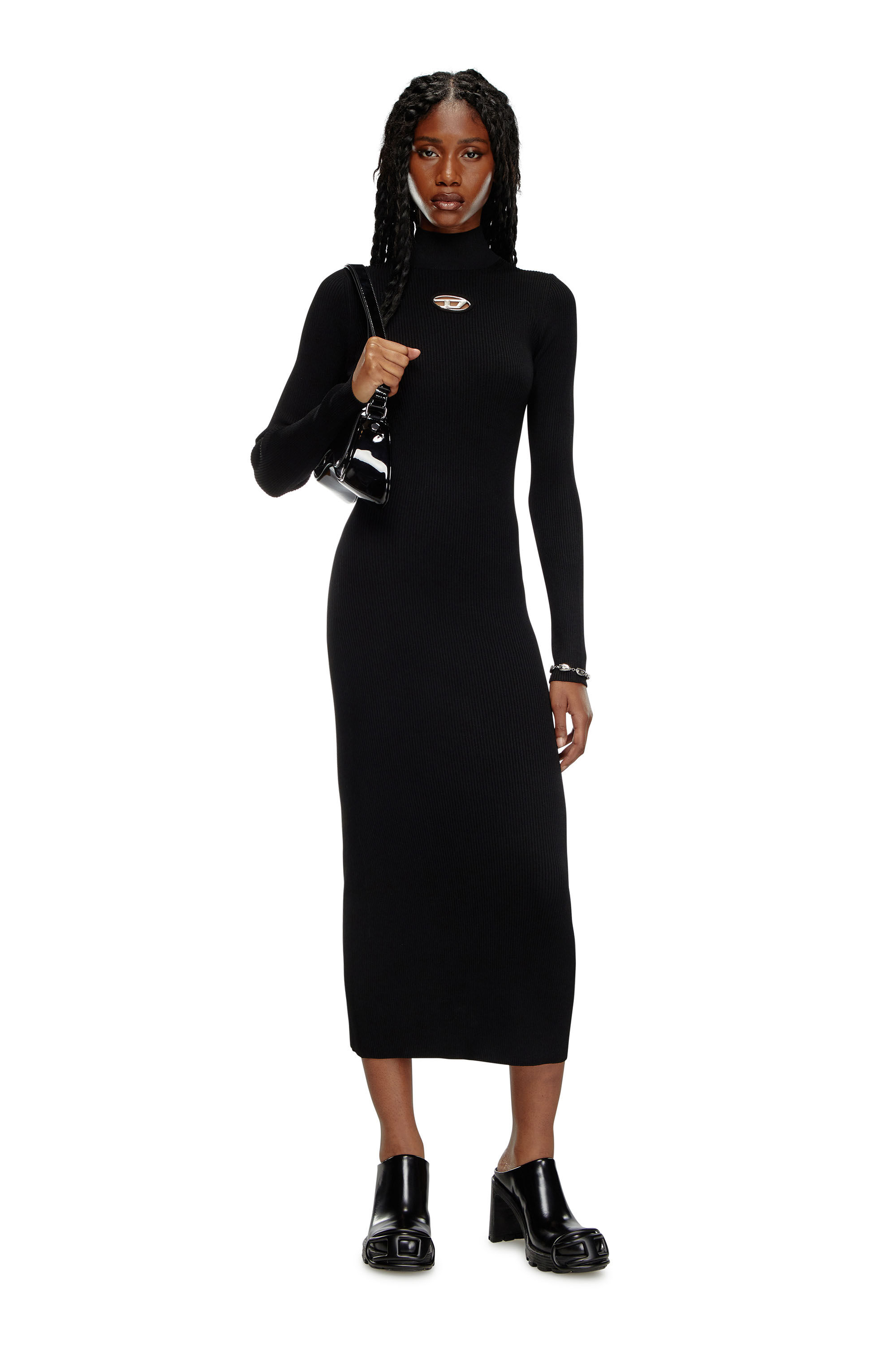 Diesel - M-ZARY-B, Vestido midi en punto de canalé Mujer in Negro - 1