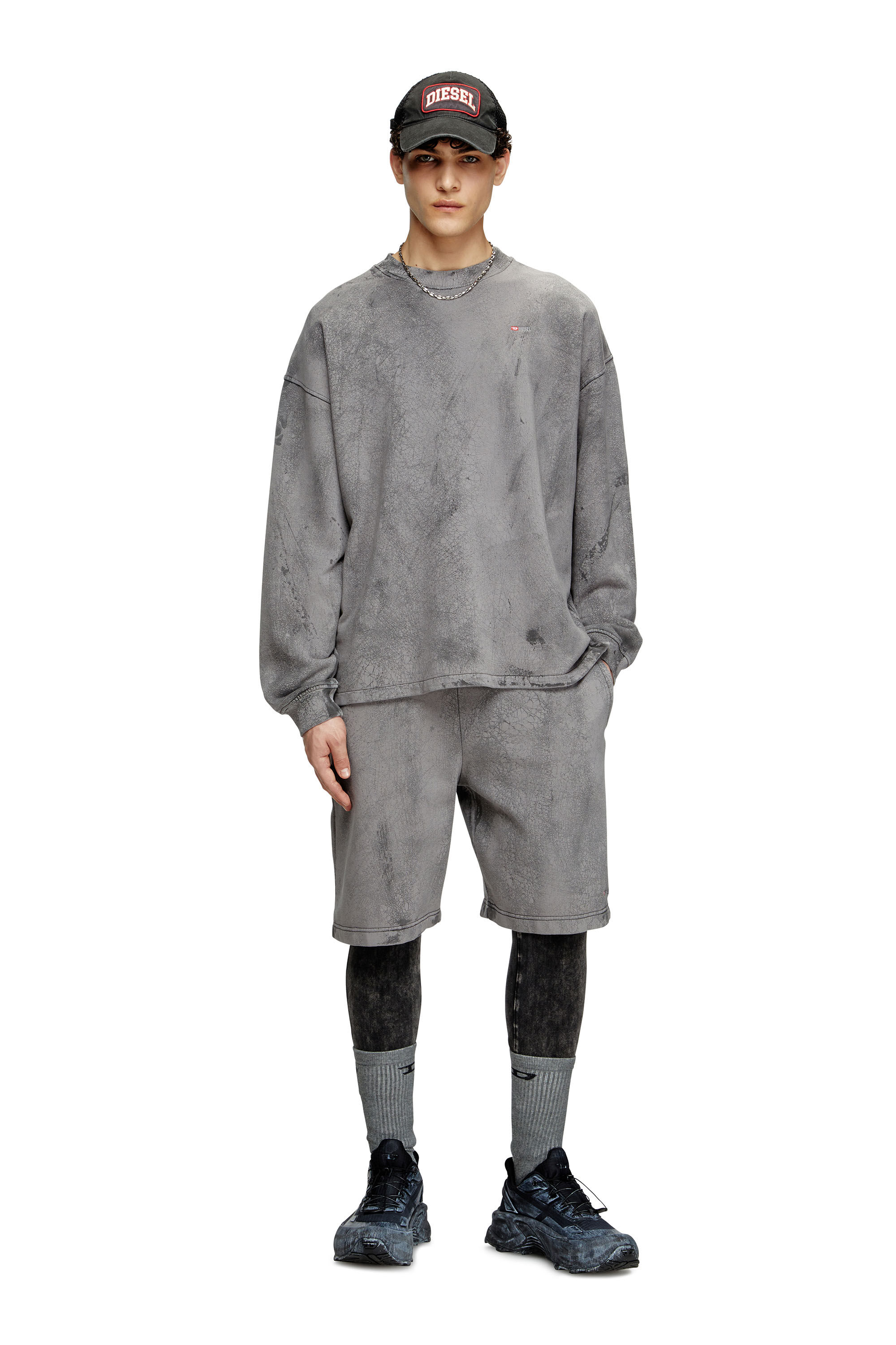 Diesel - S-BAXT-T1, Sudadera con efecto agrietado y logotipo micro Hombre in Gris - 1